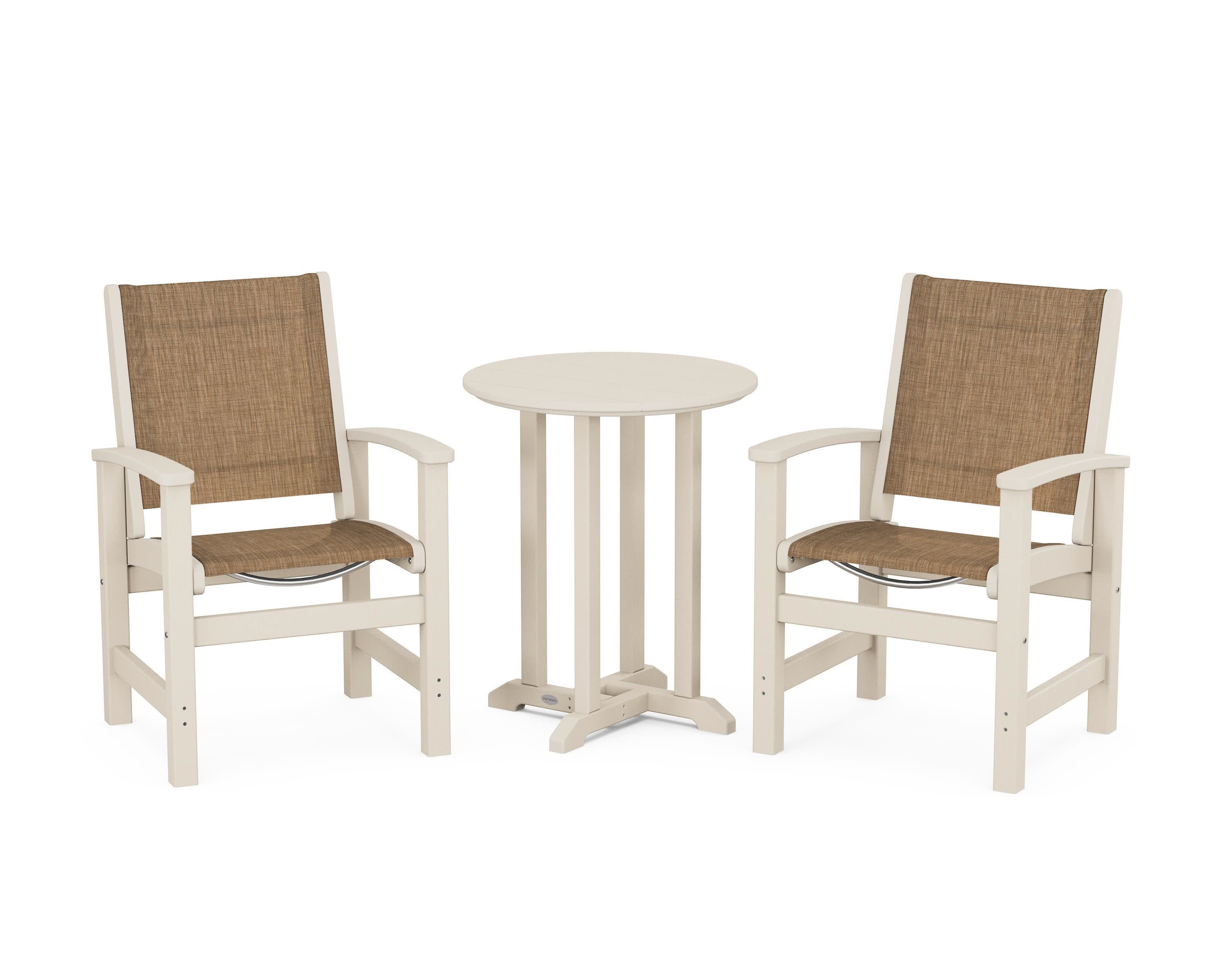 Coastal 3-Piece Round Bistro Dining Set in Sand / Burlap Sling