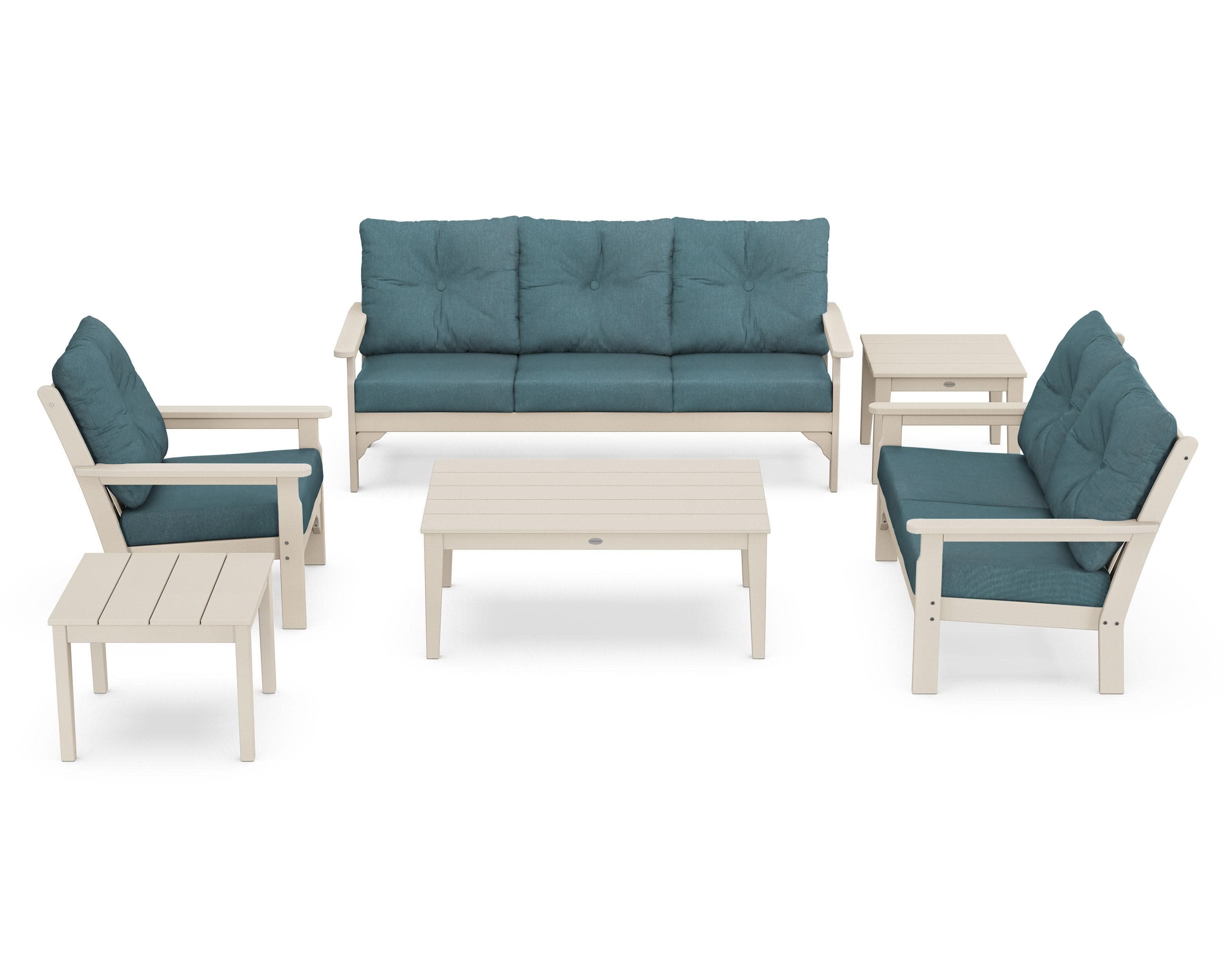 Vineyard 6-Piece Deep Seating Set in Sand / Ocean Teal