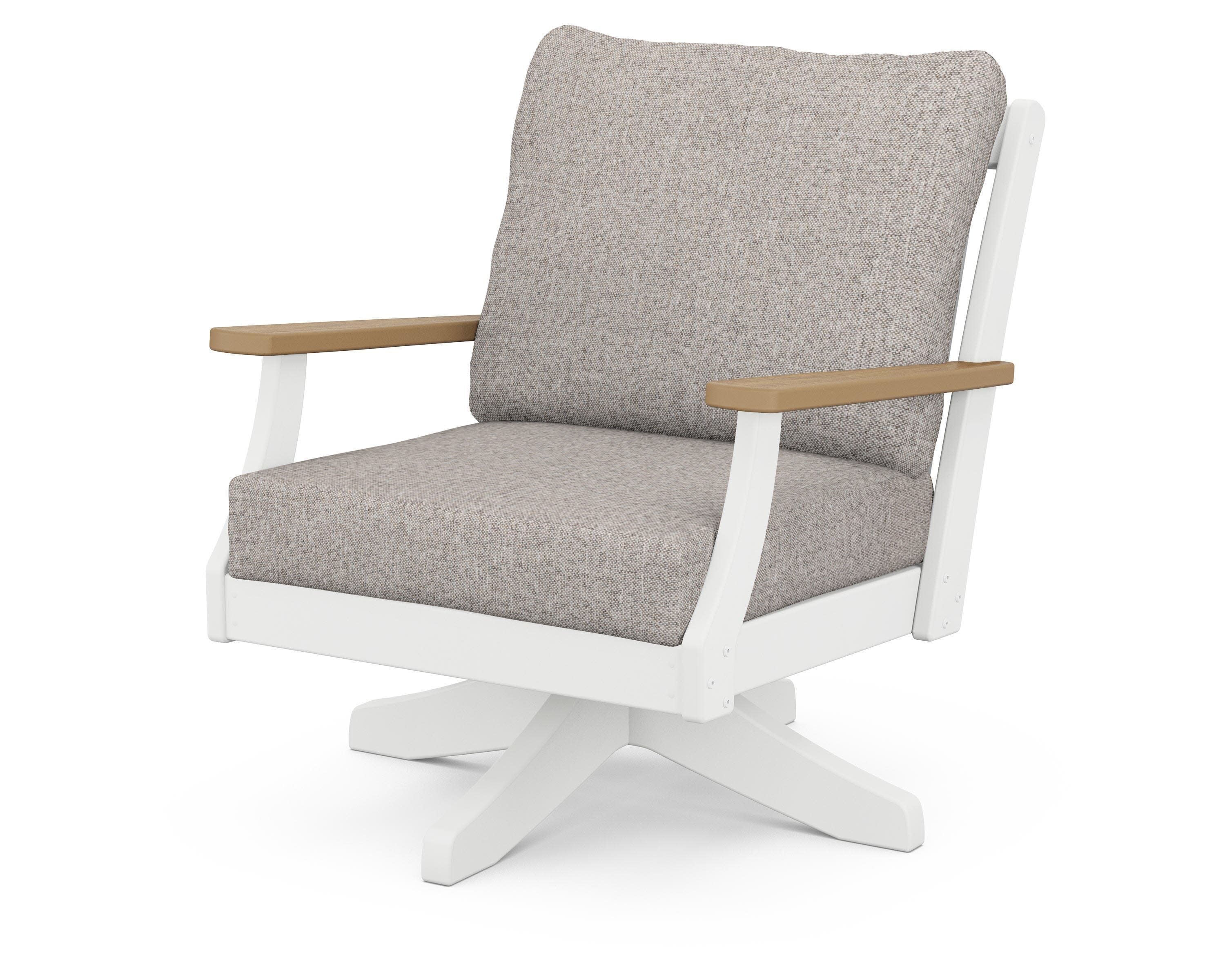 Braxton Deep Seating Swivel Chair in White / Natural / Weathered Tweed