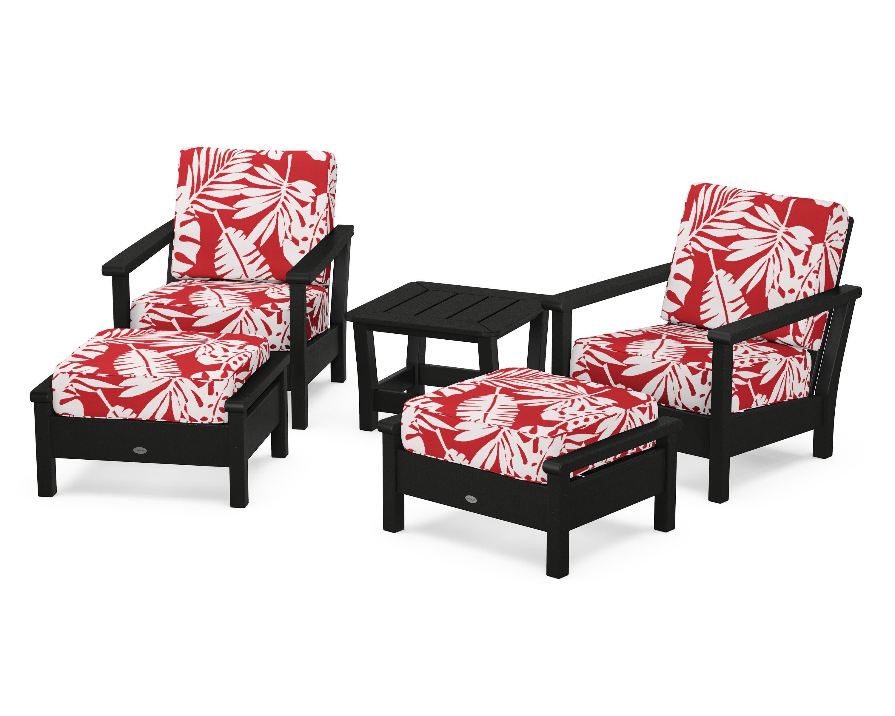 Harbour 5-Piece Deep Seating Chair Set in Black / Leaf Crimson