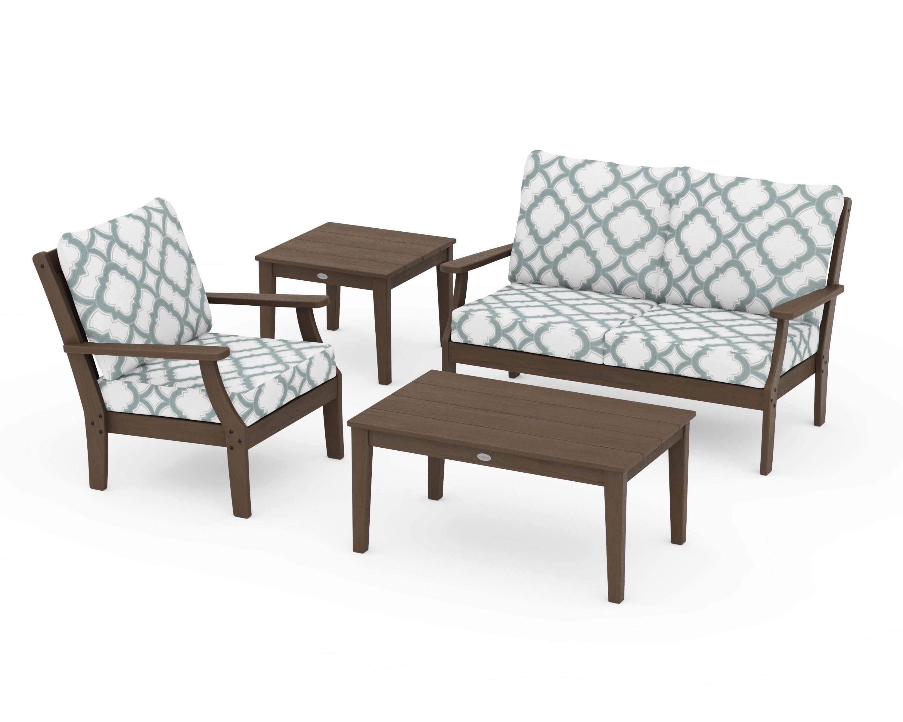 Braxton 4-Piece Deep Seating Set in Kona / Trellis Glacier Spa