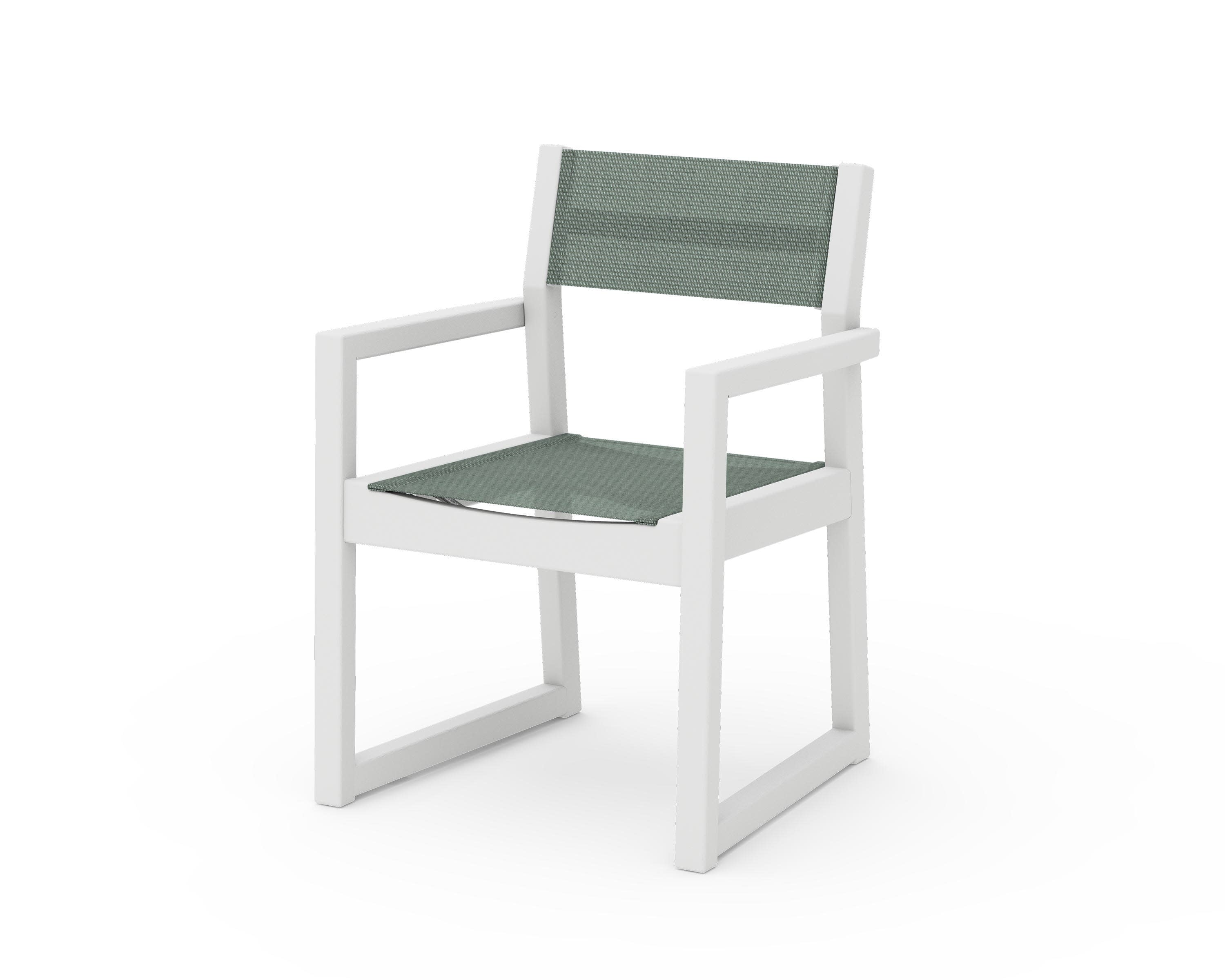 EDGE Sling Dining Arm Chair in White / Dupioni Sea Mist Sling
