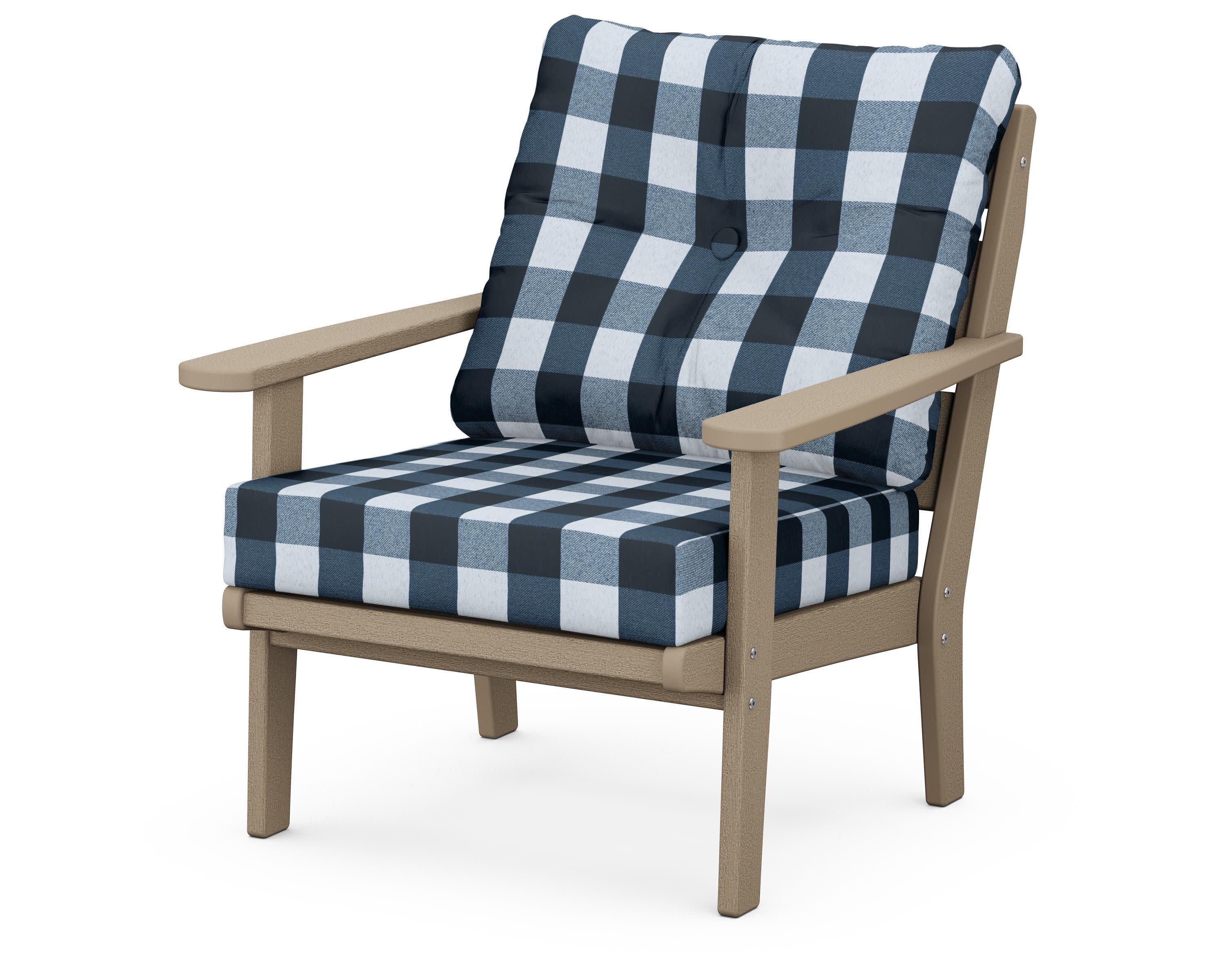 Lakeside Deep Seating Chair in Vintage Sahara / Buffalo Plaid Marine Indigo