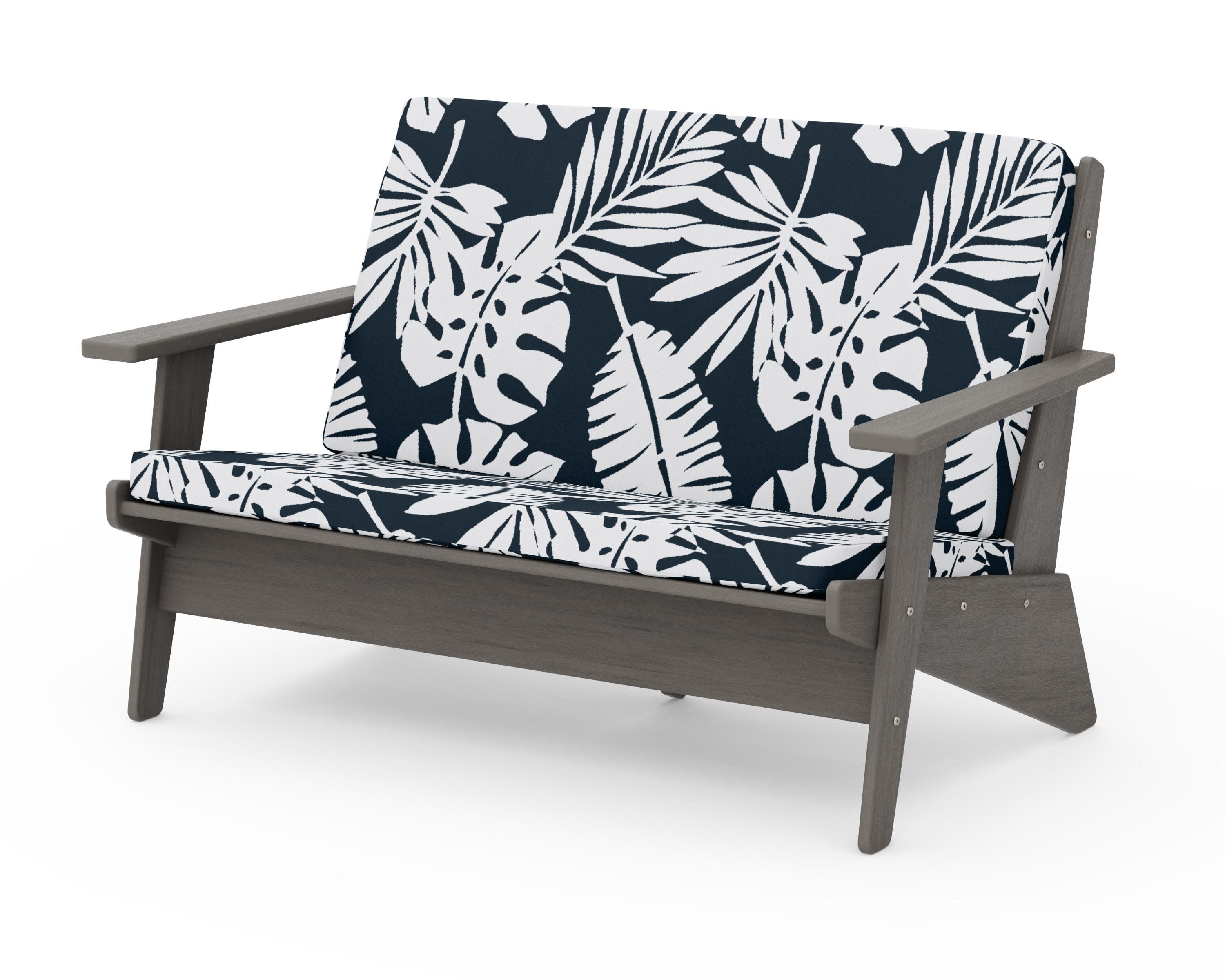 Riviera Modern Lounge Loveseat in Driftwood / Leaf Marine Indigo