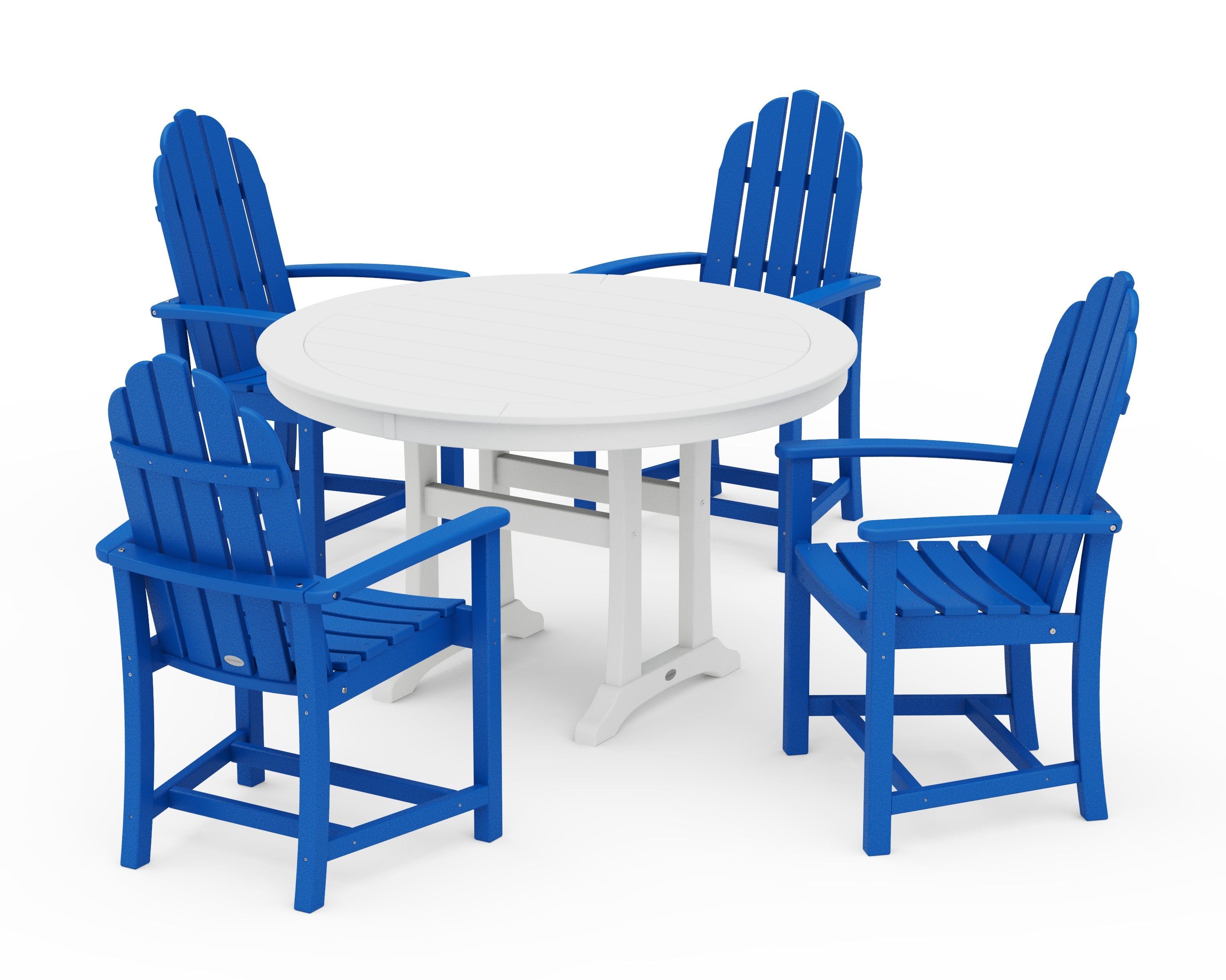 Classic Adirondack 5-Piece Round Dining Set with Trestle Legs in Pacific Blue / White