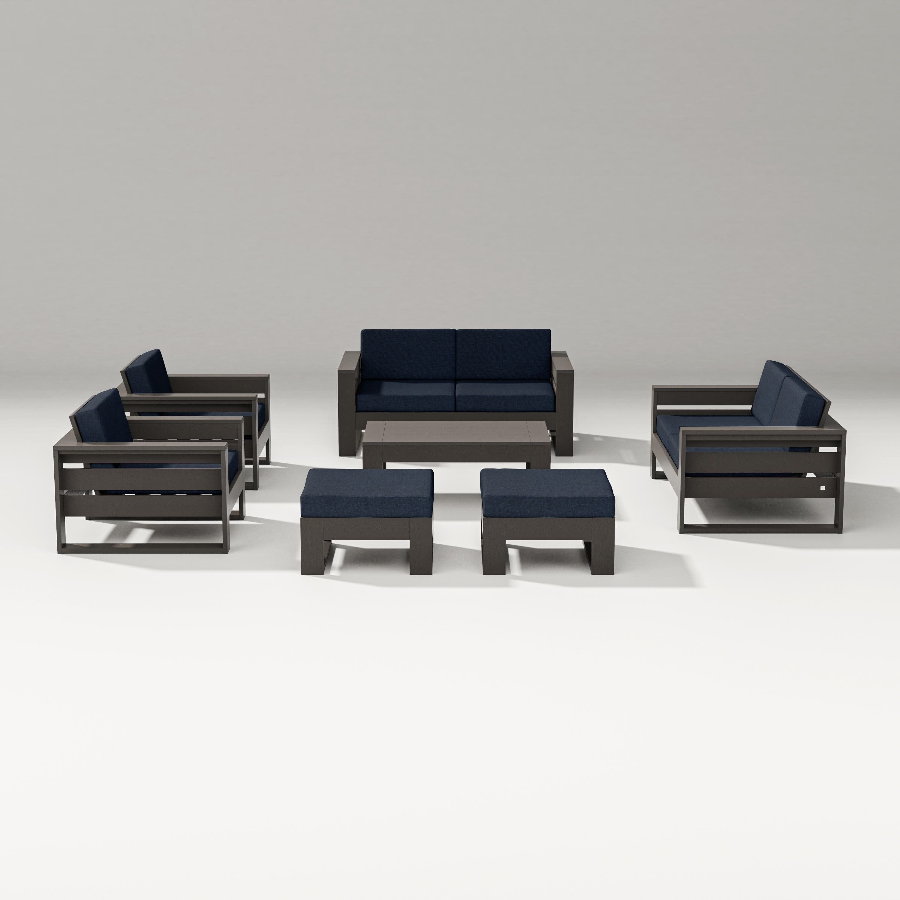 Latitude 7-Piece Lounge Loveseat Set in Vintage Coffee / Marine Indigo