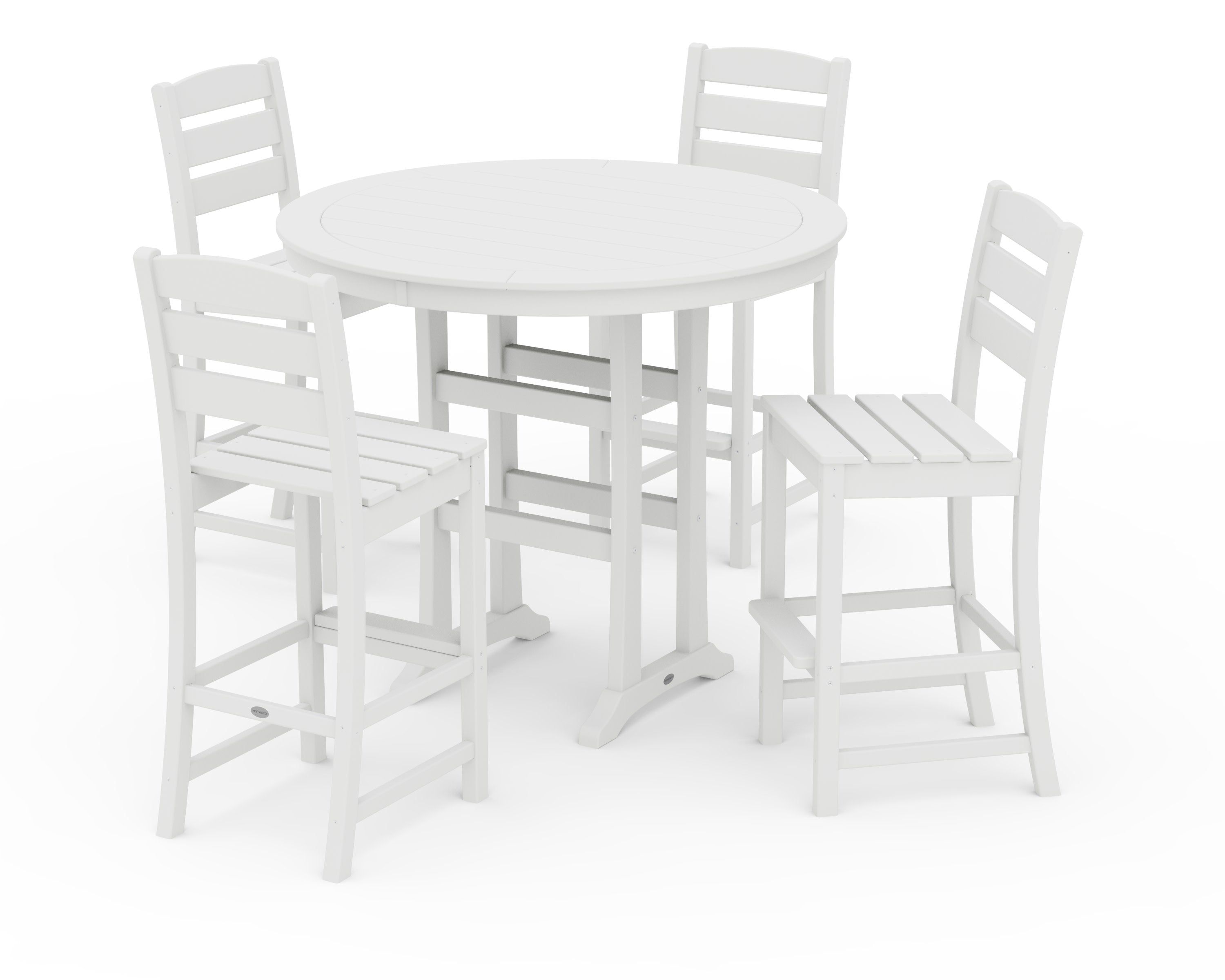 Lakeside 5-Piece Round Farmhouse Side Chair Bar Set in White