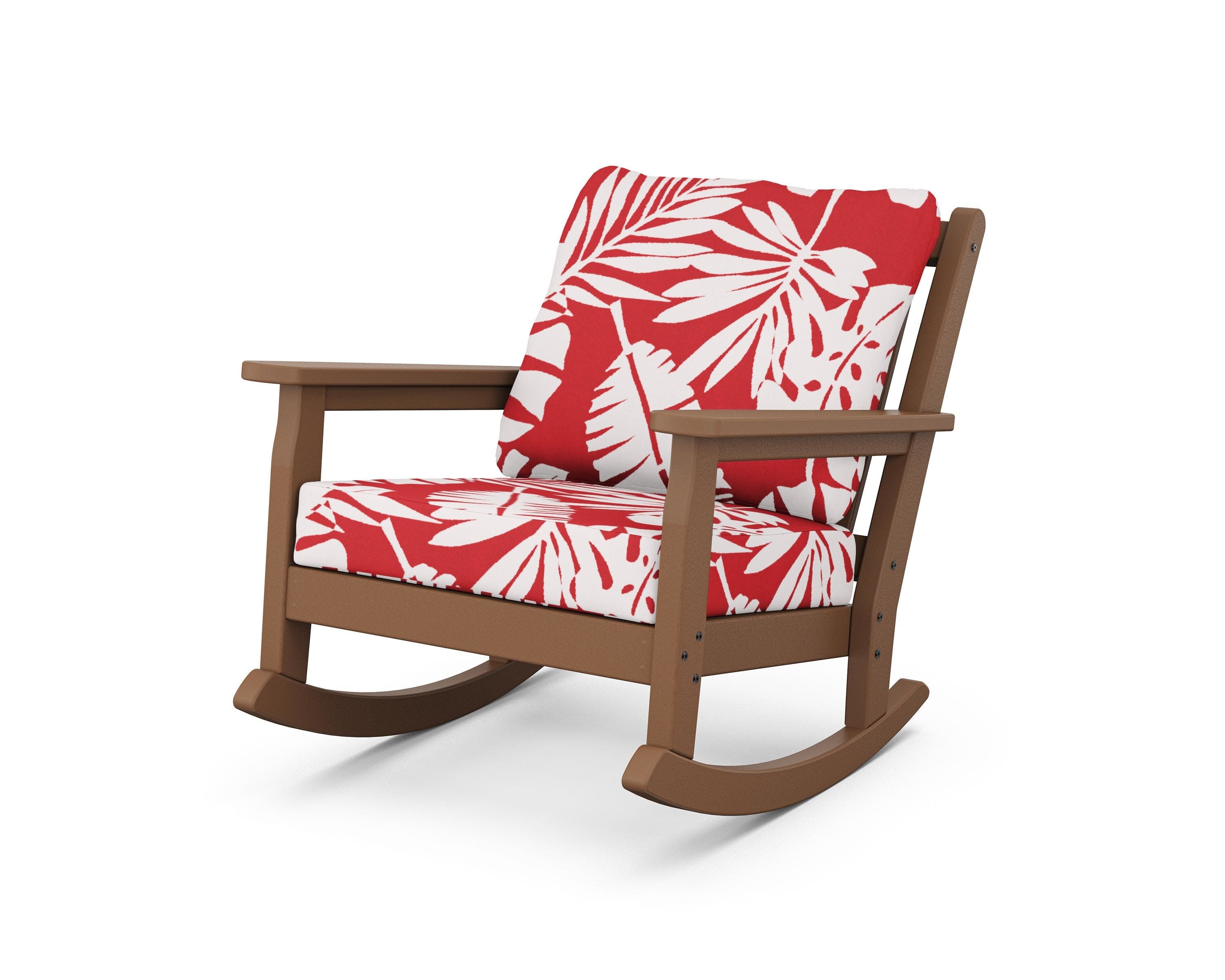 Chippendale Deep Seating Rocking Chair in Teak / Leaf Crimson