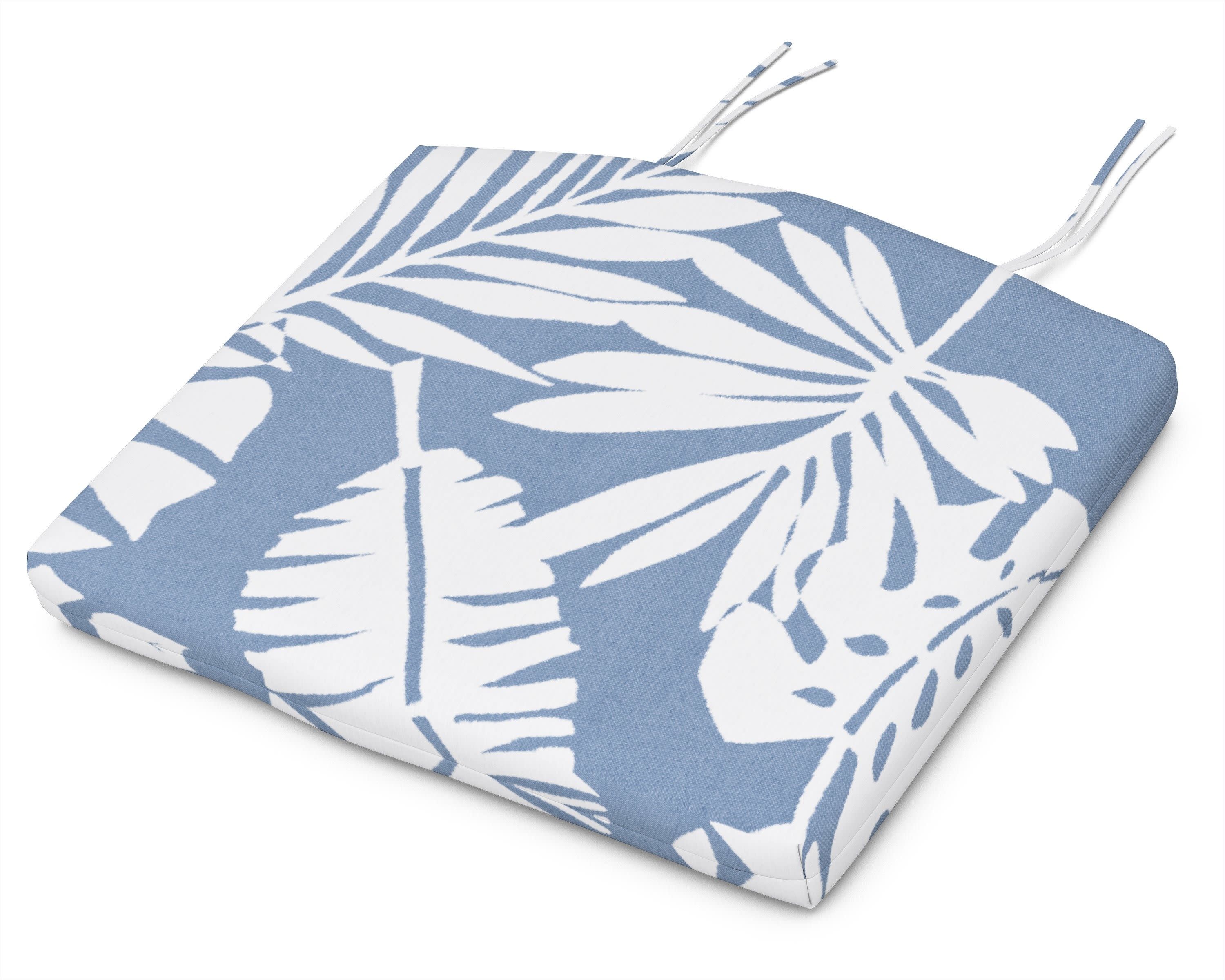 Seat Cushion - 12.65"D x 15"W x 2.5"H in Leaf Sky Blue