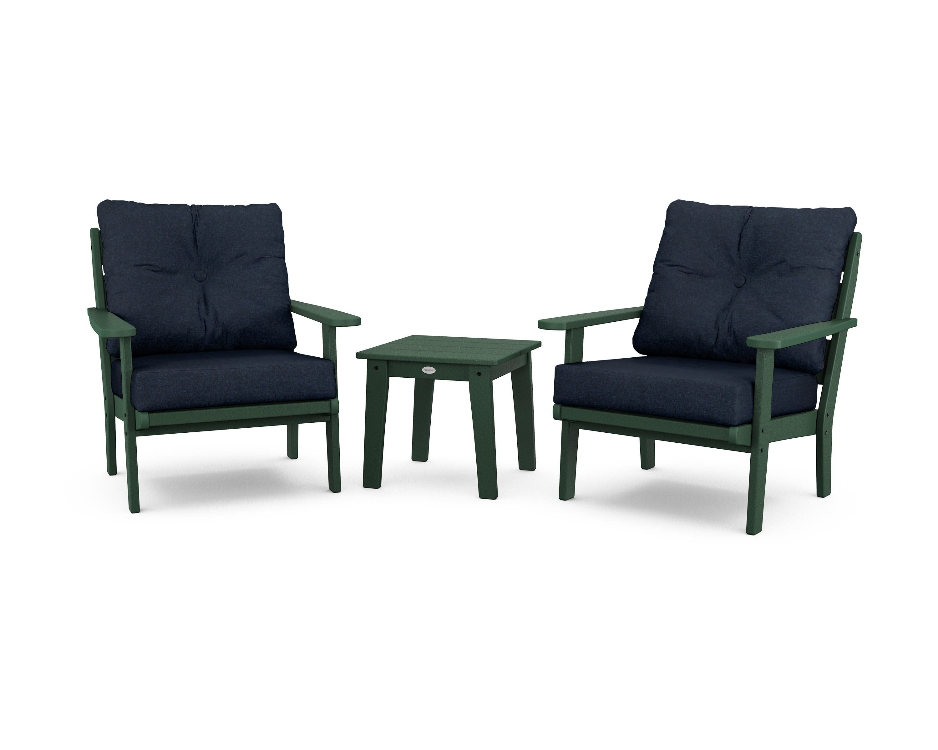 Lakeside 3-Piece Deep Seating Chair Set in Green / Marine Indigo
