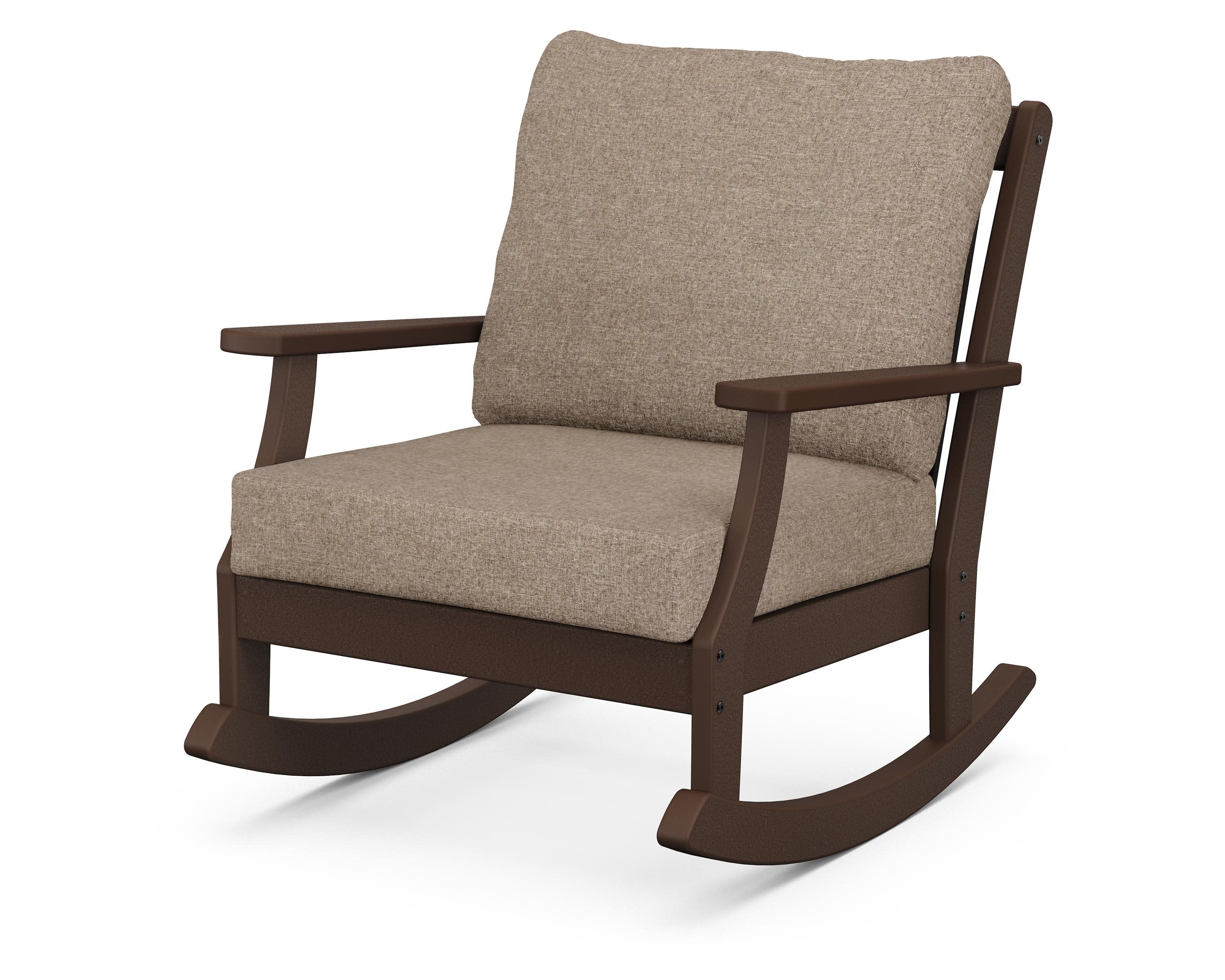 Braxton Deep Seating Rocking Chair in Mahogany / Spiced Burlap