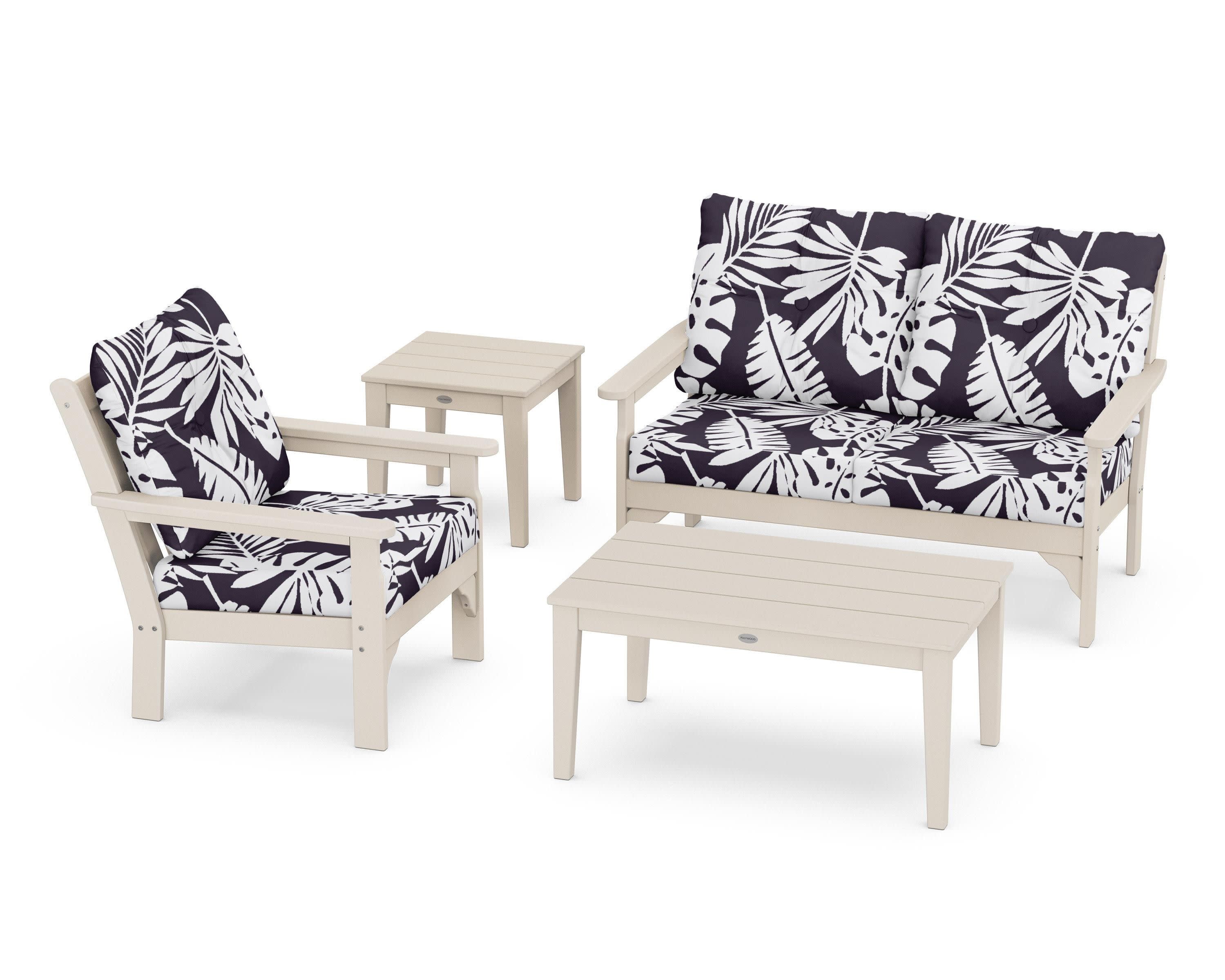 Vineyard 4-Piece Deep Seating Set in Sand / Leaf Navy