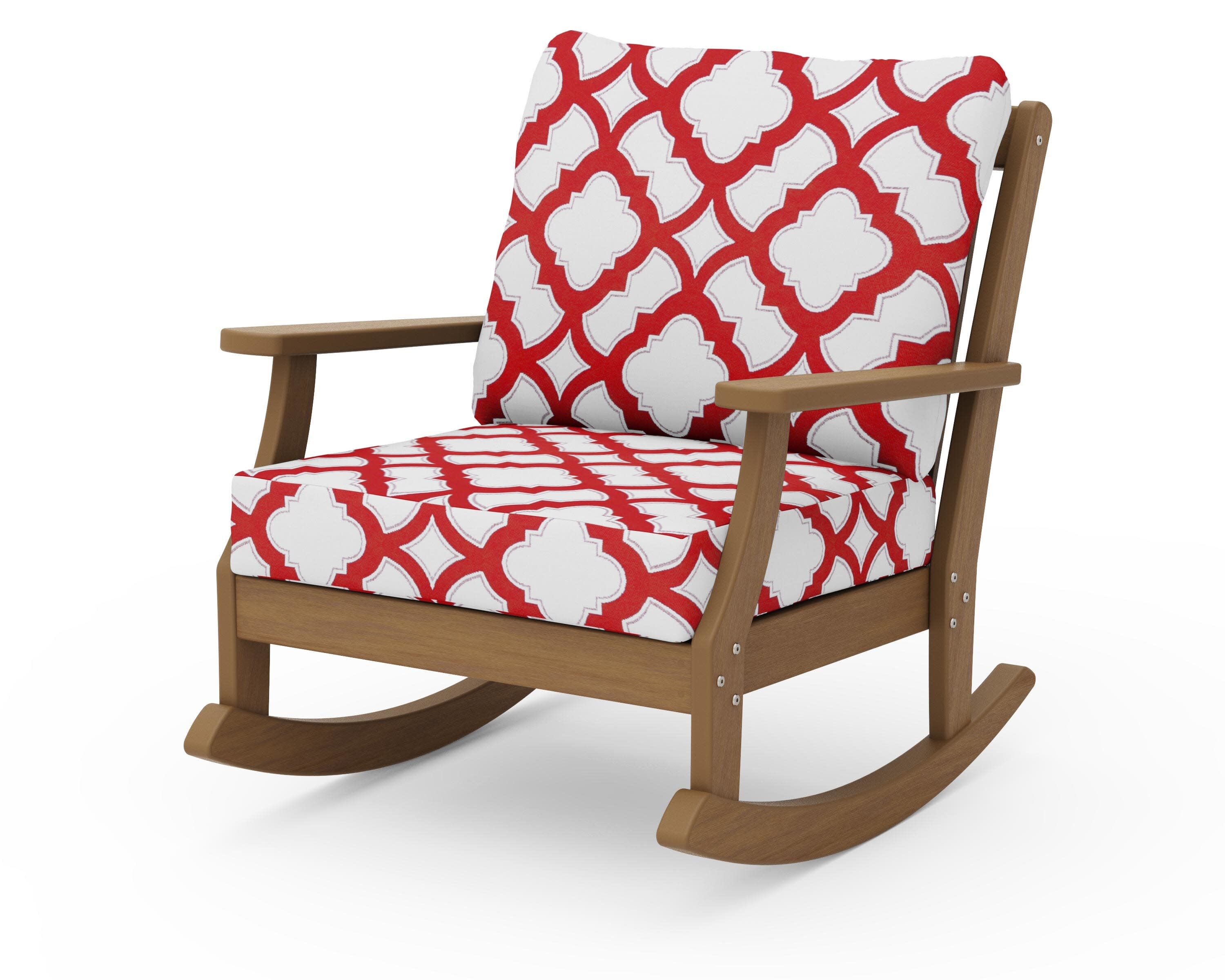 Braxton Deep Seating Rocking Chair in Natural / Trellis Crimson