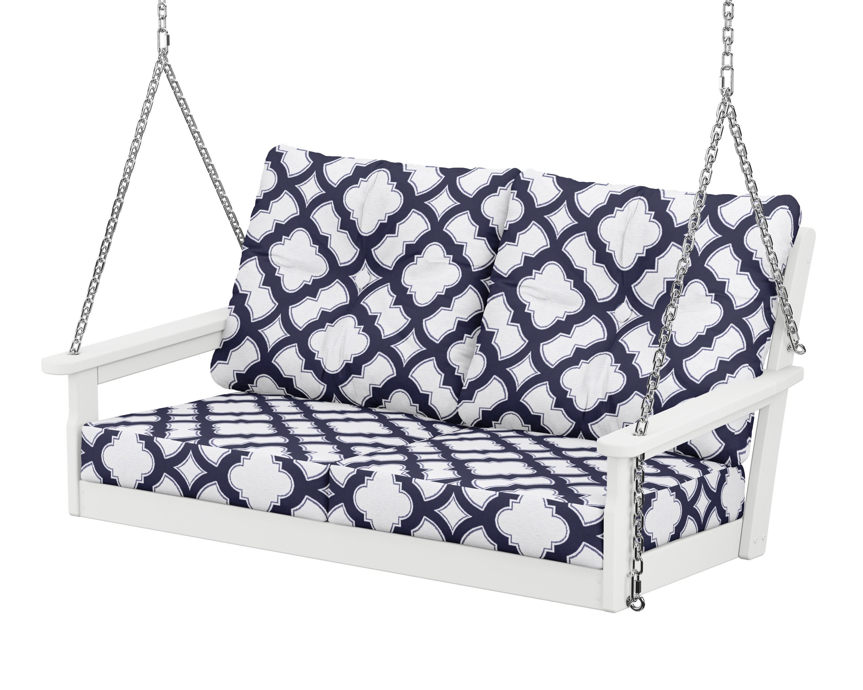 Vineyard Deep Seating Swing in White / Trellis Navy
