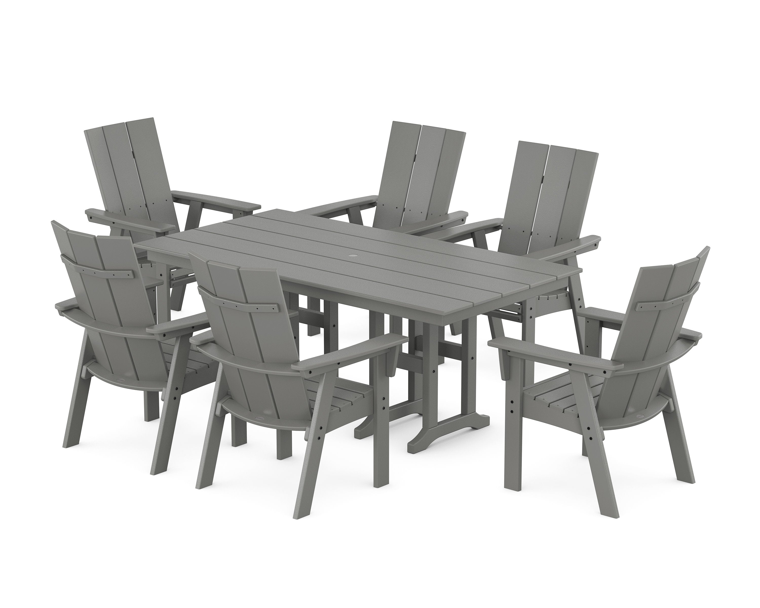 Modern Curveback Adirondack 7-Piece Farmhouse Dining Set in Slate Grey