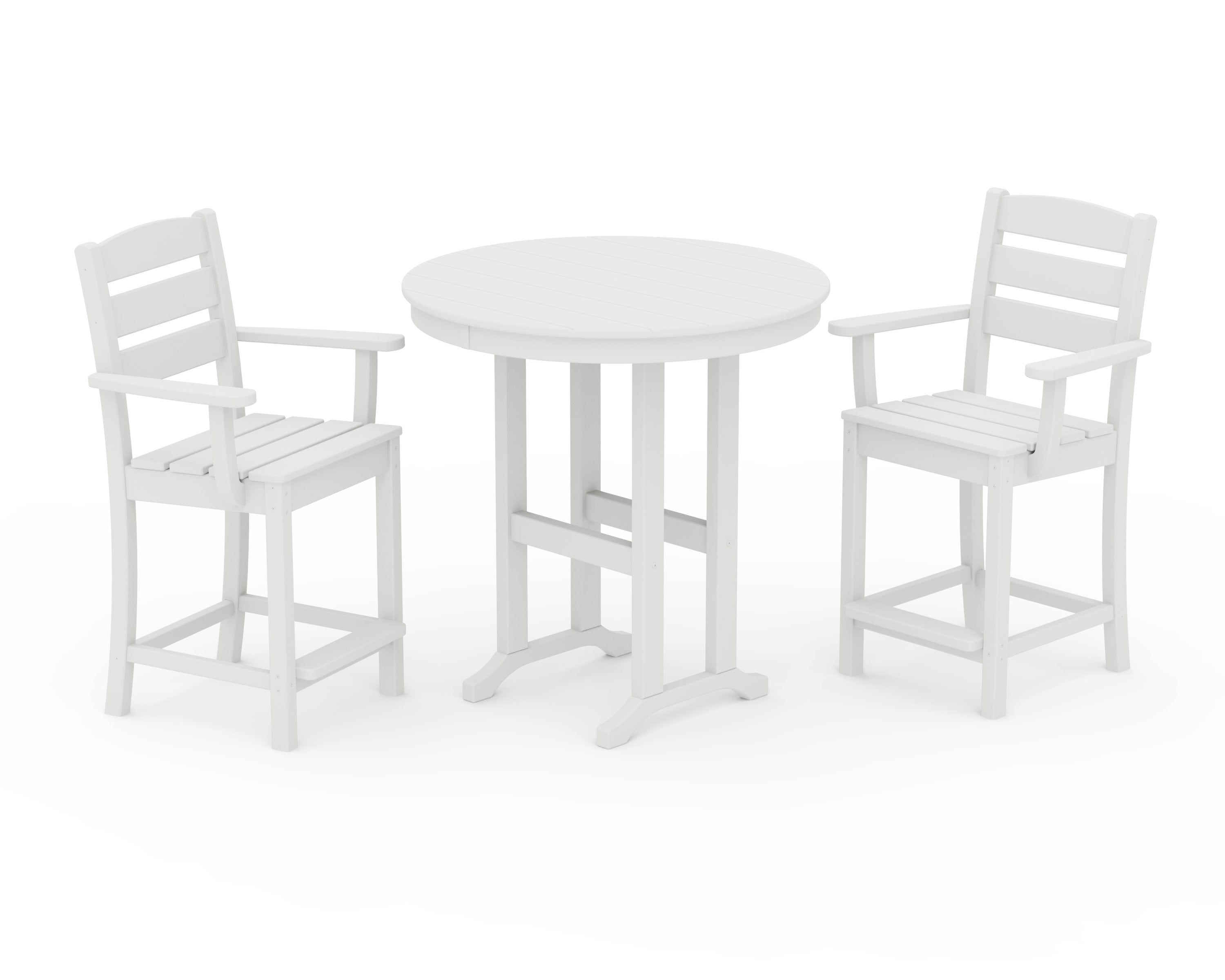 Lakeside 3-Piece Round Farmhouse Arm Chair Counter  Set in White