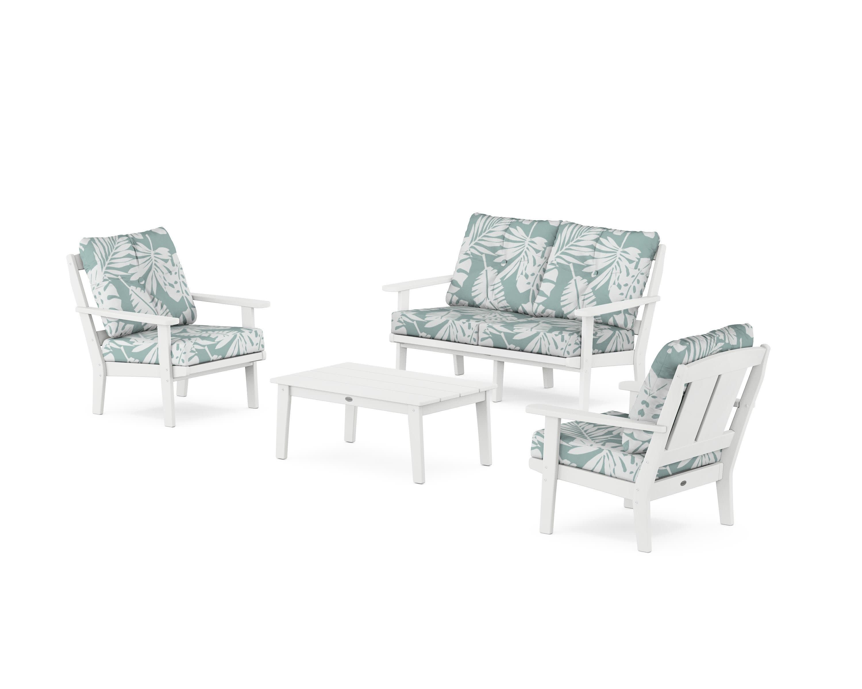 Mission 4-Piece Deep Seating Set with Loveseat in White / Leaf Glacier Spa