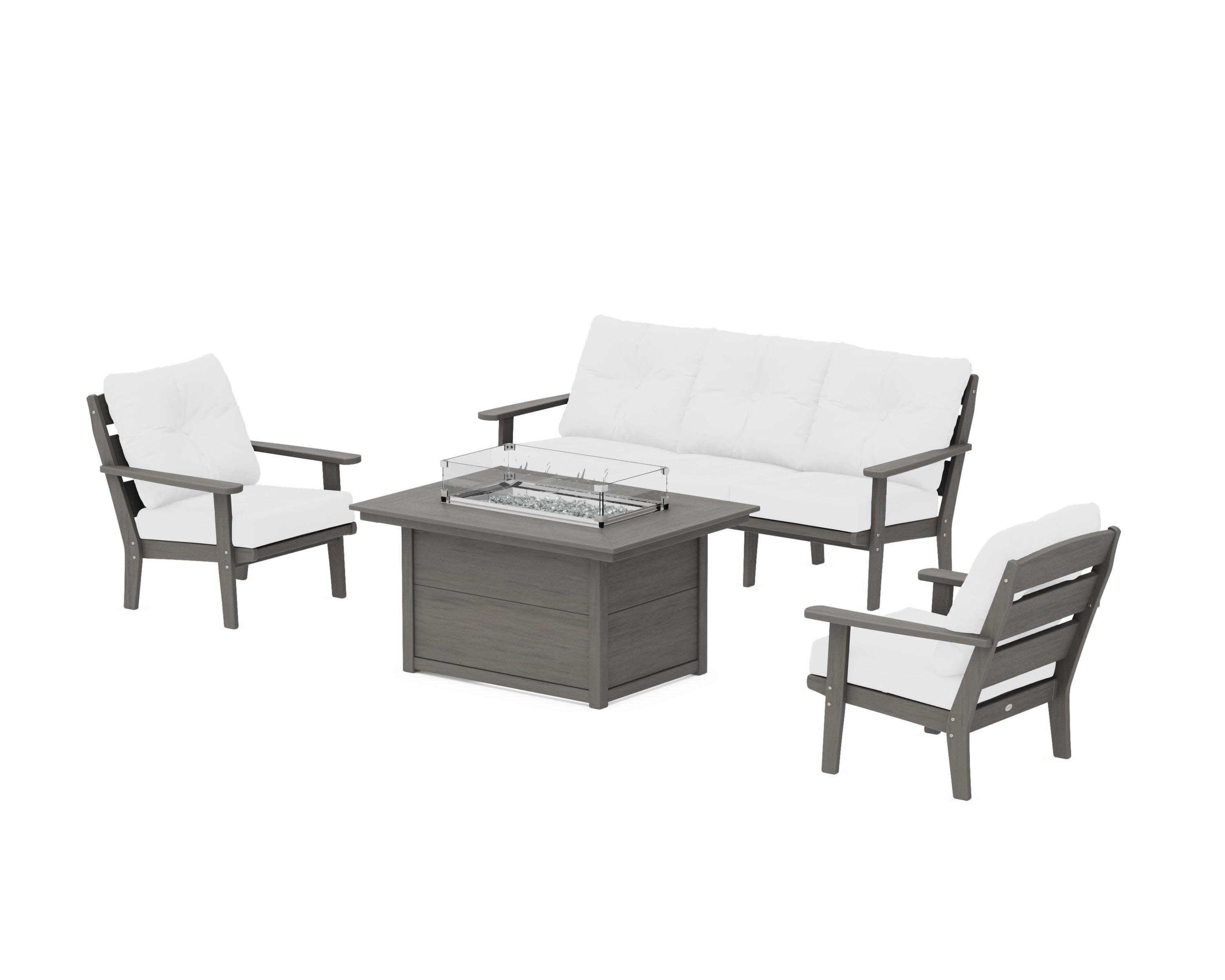 Lakeside Deep Seating Fire Pit Table Set in Driftwood / Natural