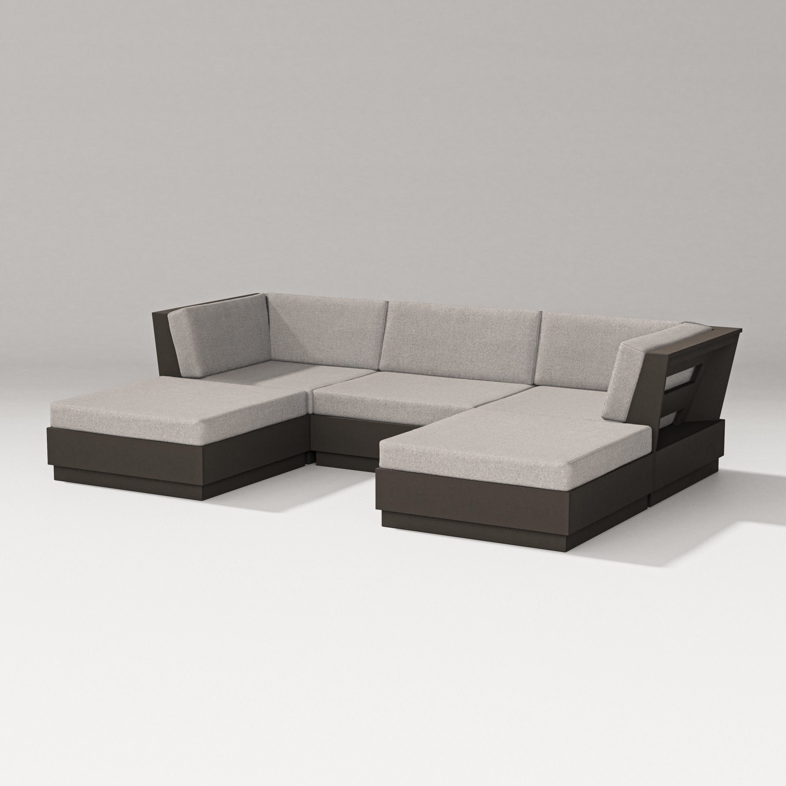 Elevate Double Chaise Sectional in Vintage Coffee / Weathered Tweed