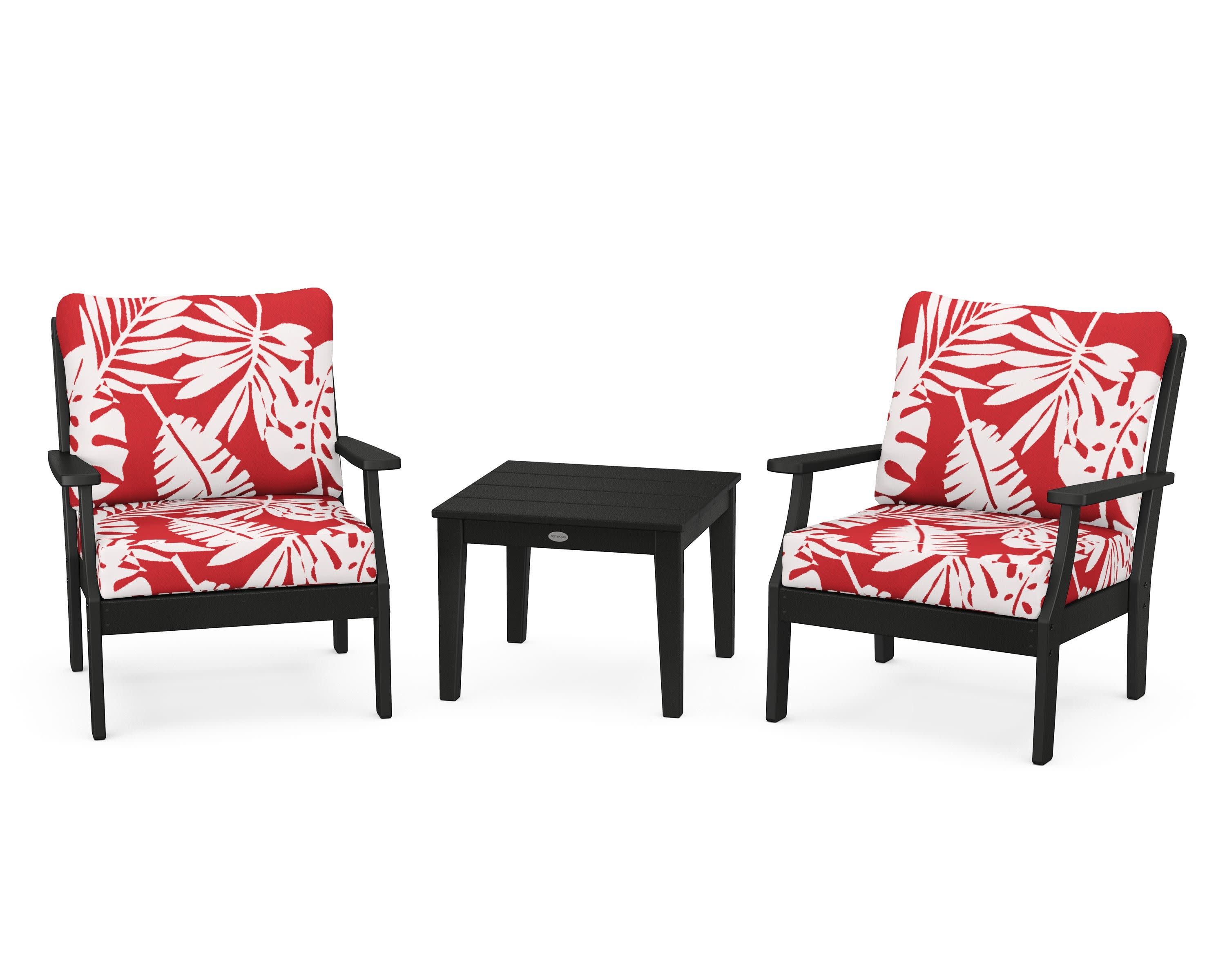 Braxton 3-Piece Deep Seating Set in Black / Leaf Crimson