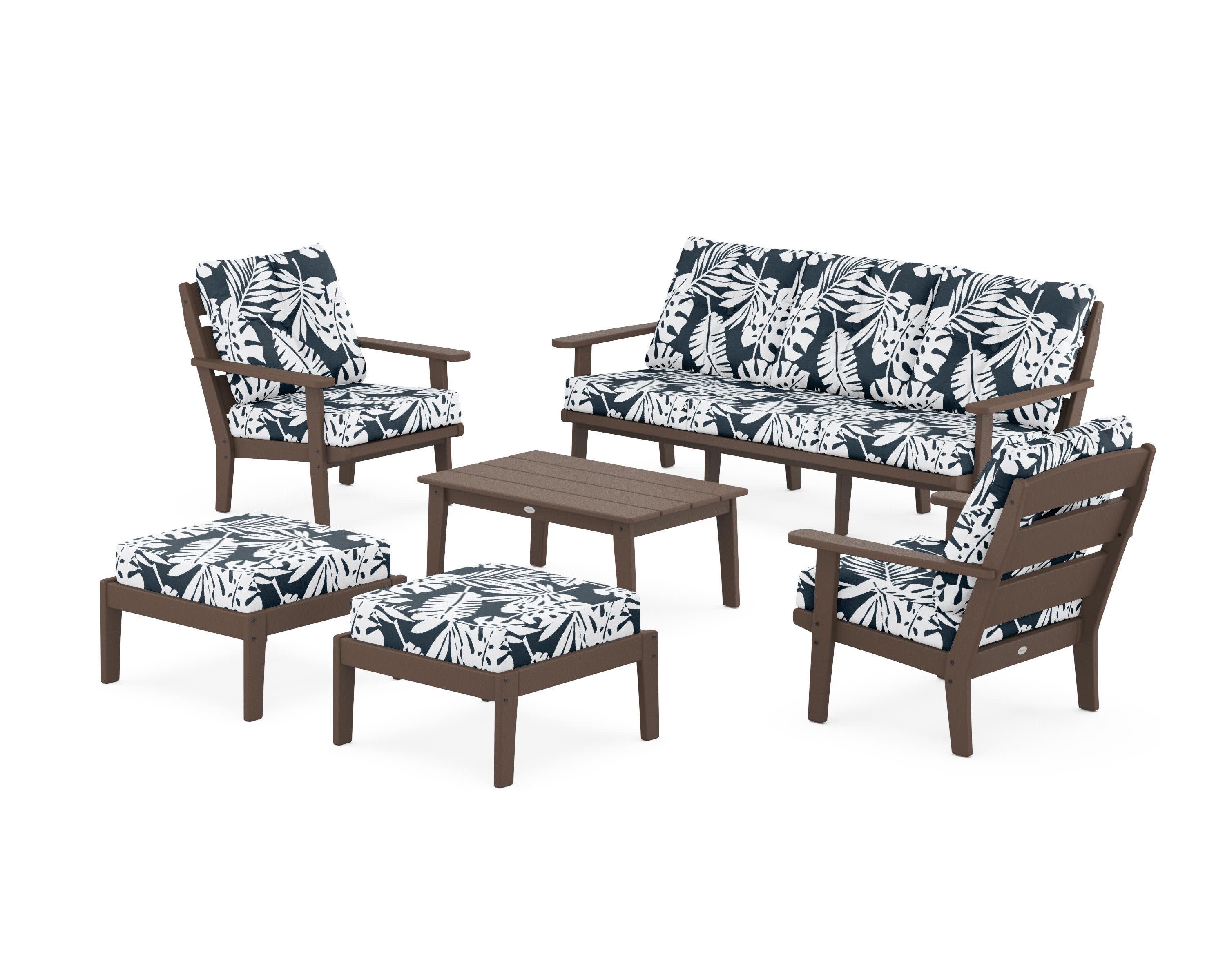 Lakeside 6-Piece Lounge Sofa Set in Mahogany / Leaf Marine Indigo