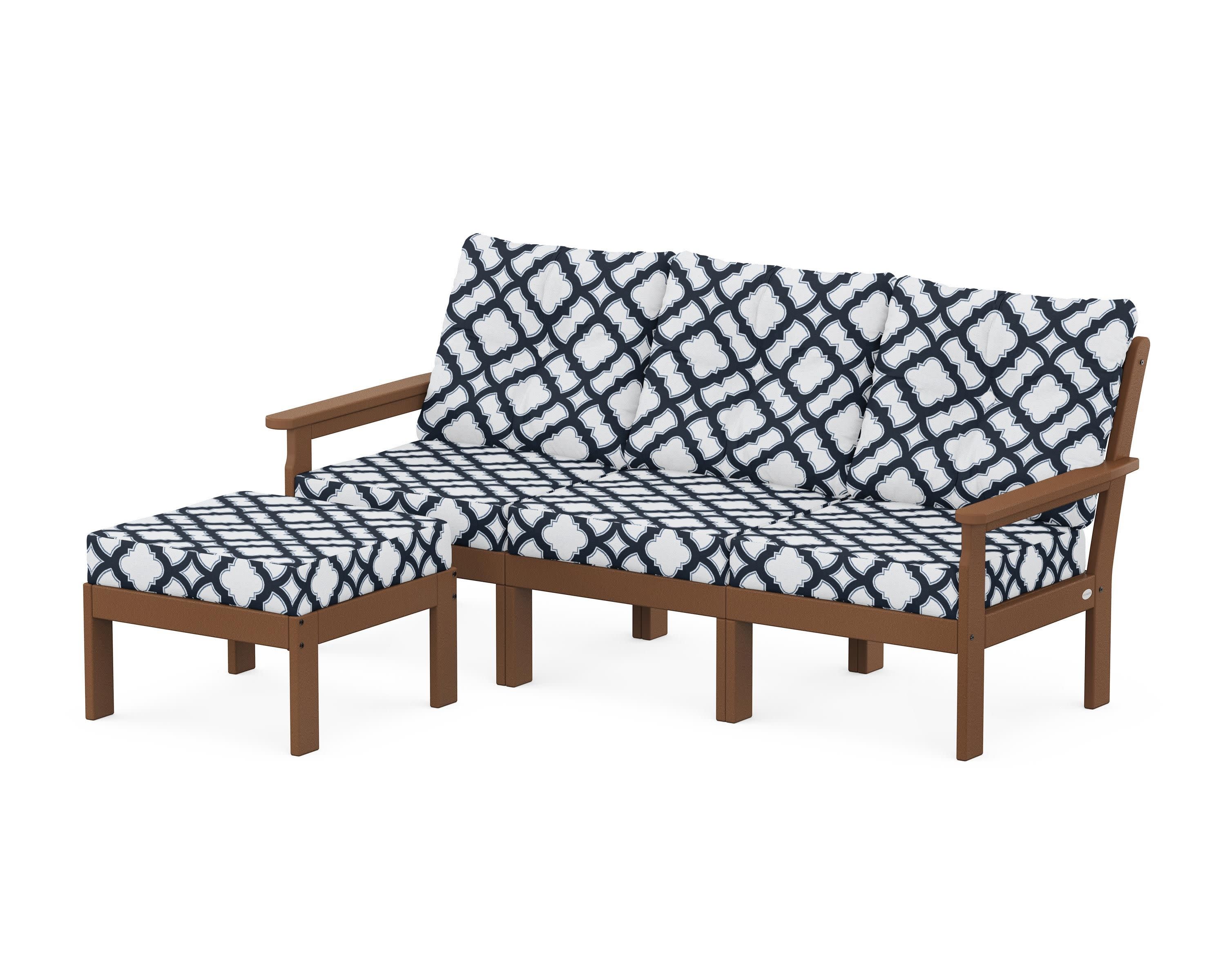 Vineyard 4-Piece Sectional with Ottoman in Teak / Trellis Marine Indigo