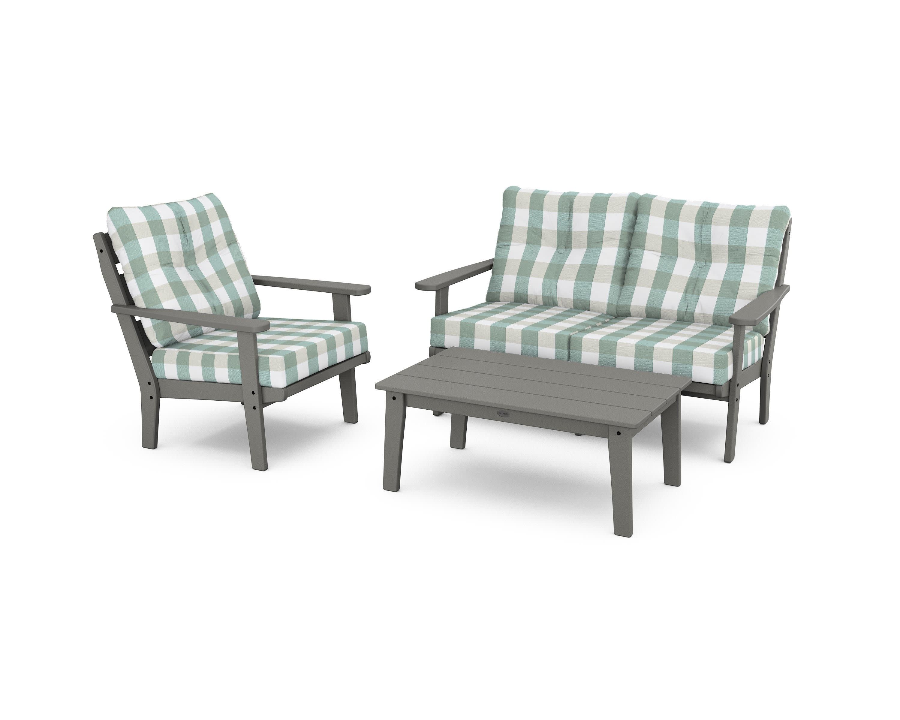 Lakeside 3-Piece Deep Seating Set in Slate Grey / Buffalo Plaid Glacier Spa