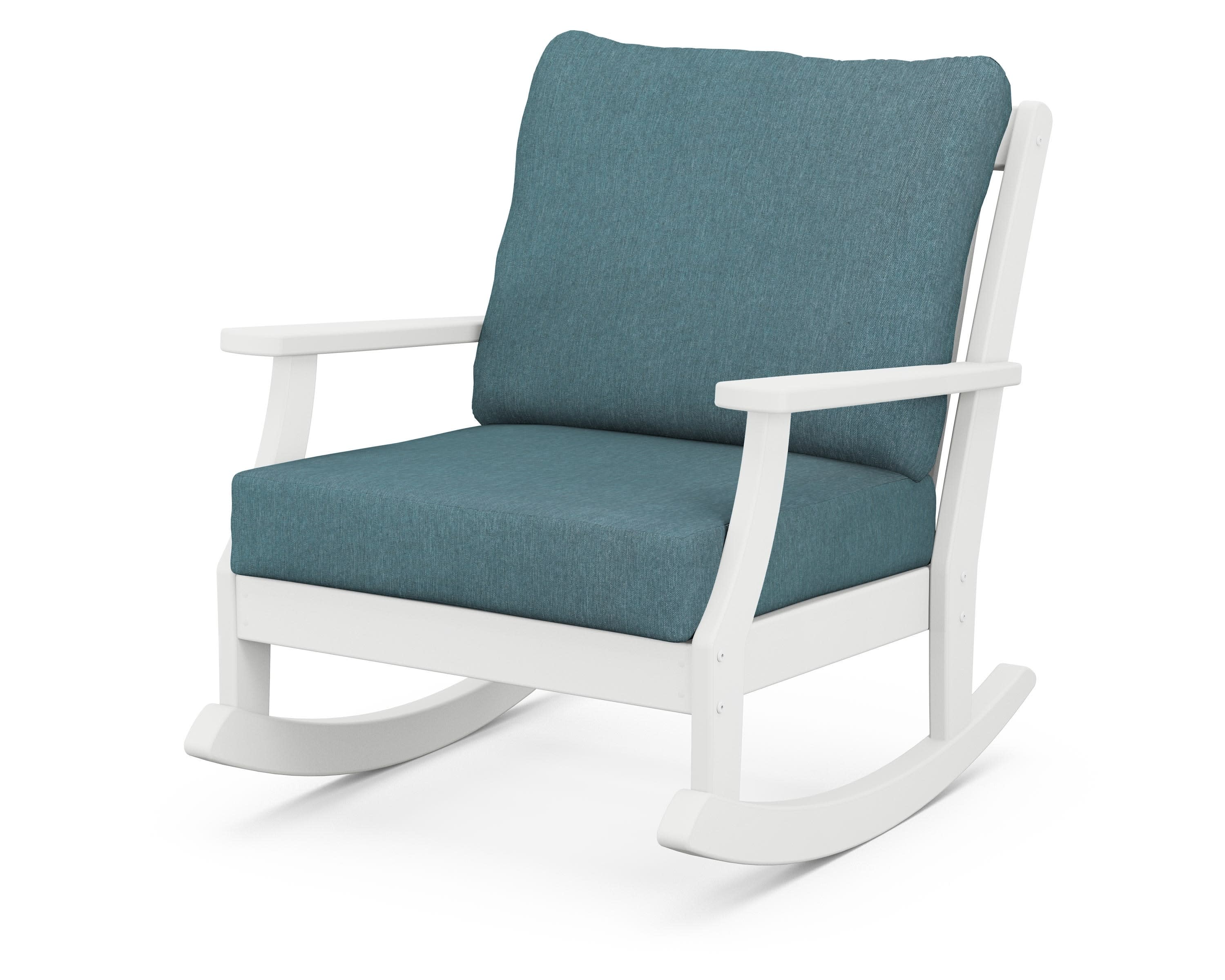 Braxton Deep Seating Rocking Chair in White / Ocean Teal