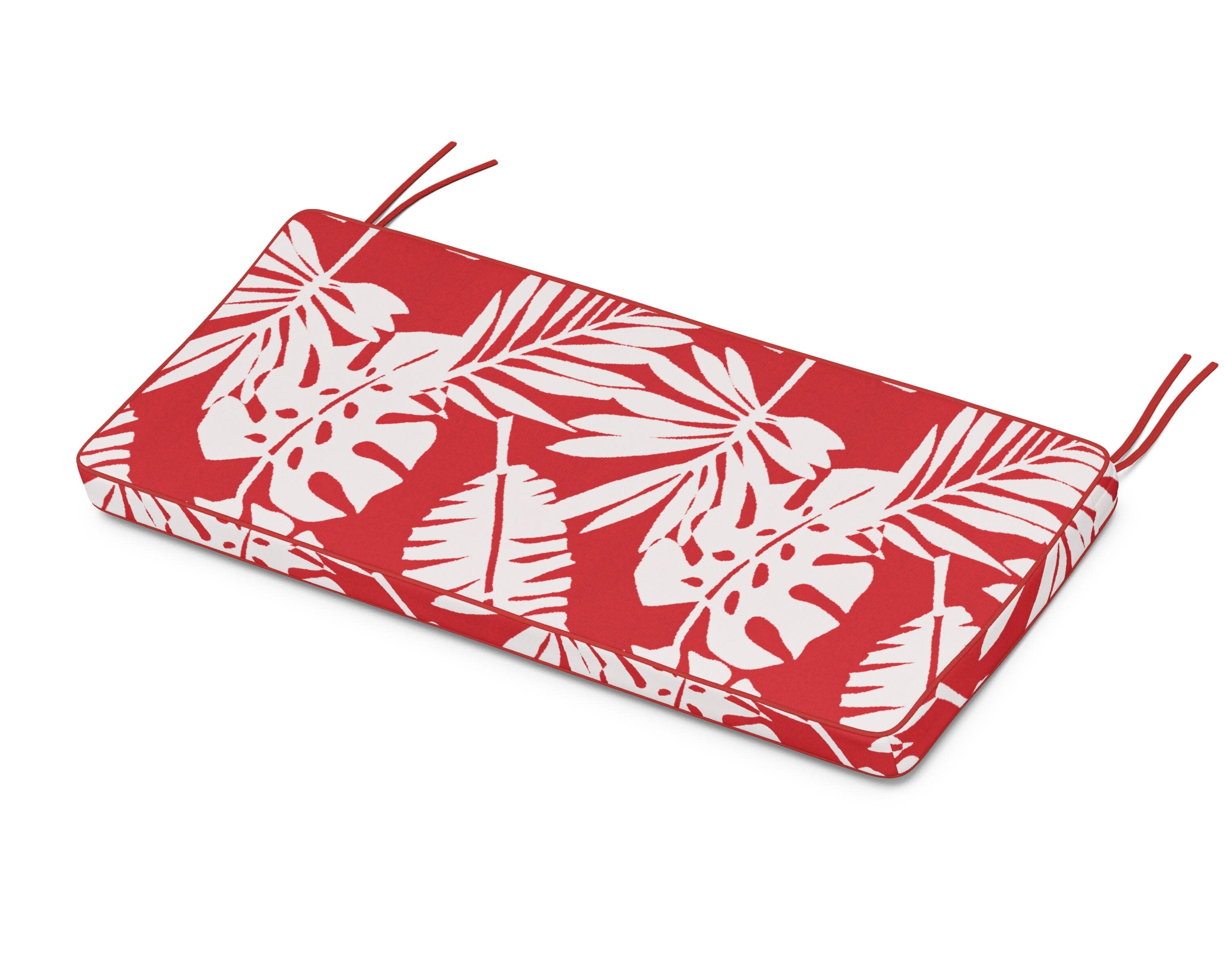 Chinoiserie Bench Seat Cushion in Leaf Crimson