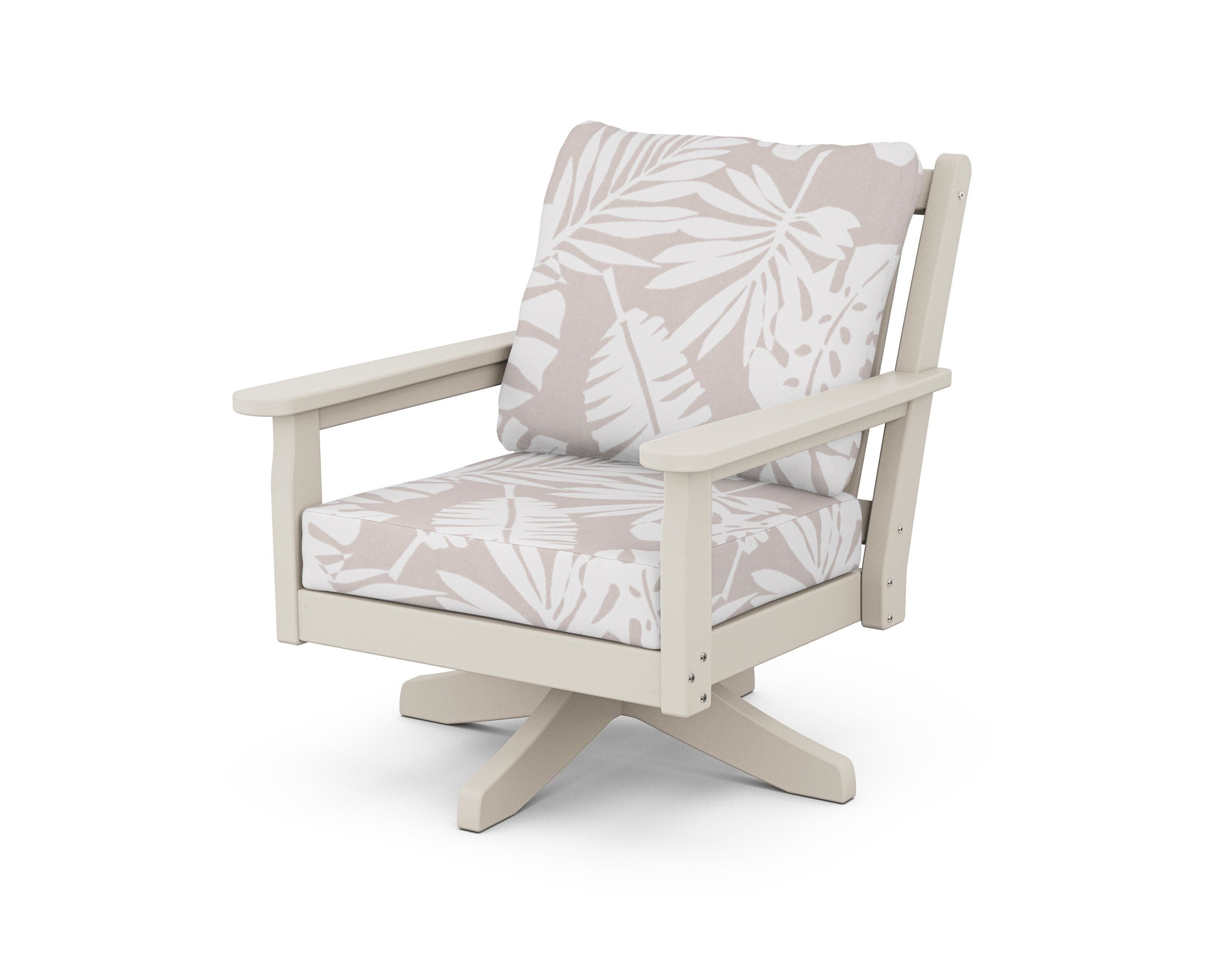 Chippendale Deep Seating Swivel Chair in Sand / Leaf Dune Burlap
