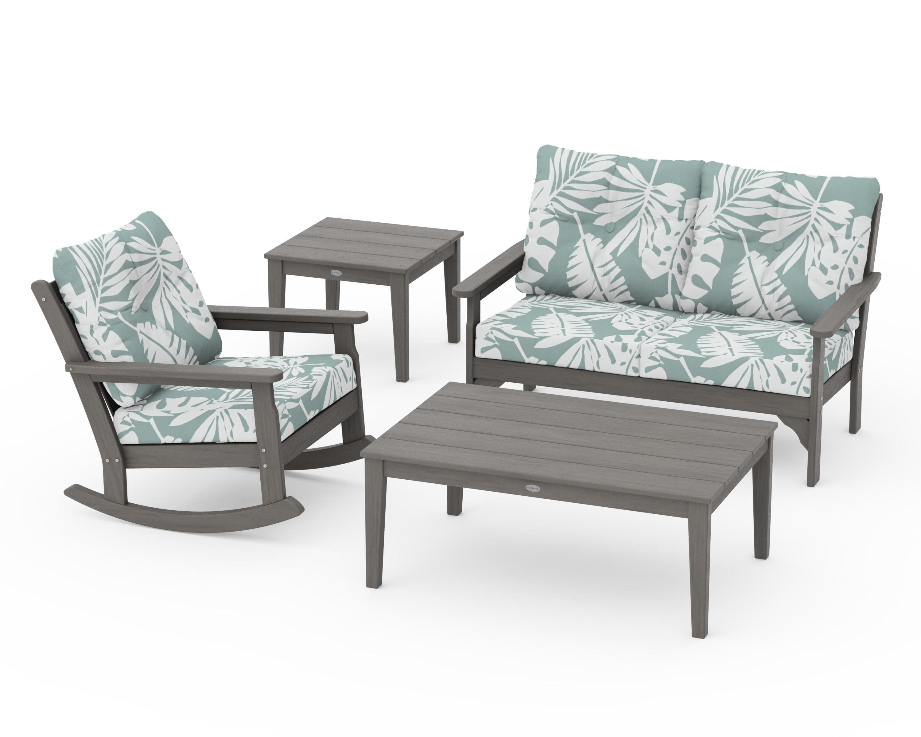 Vineyard 4-Piece Deep Seating Rocker Set in Driftwood / Leaf Glacier Spa