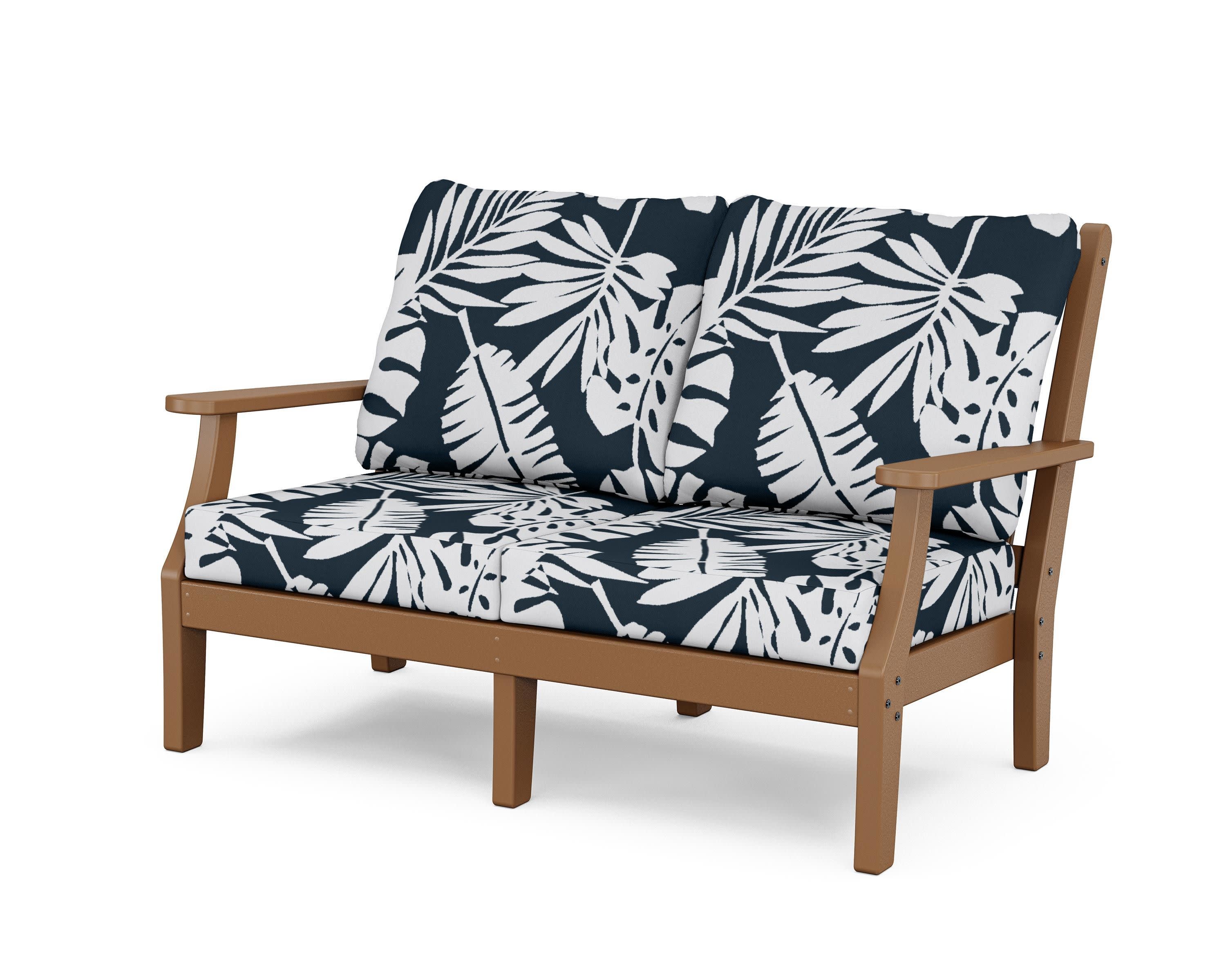 Wovendale Deep Seating Loveseat in Teak / Leaf Marine Indigo