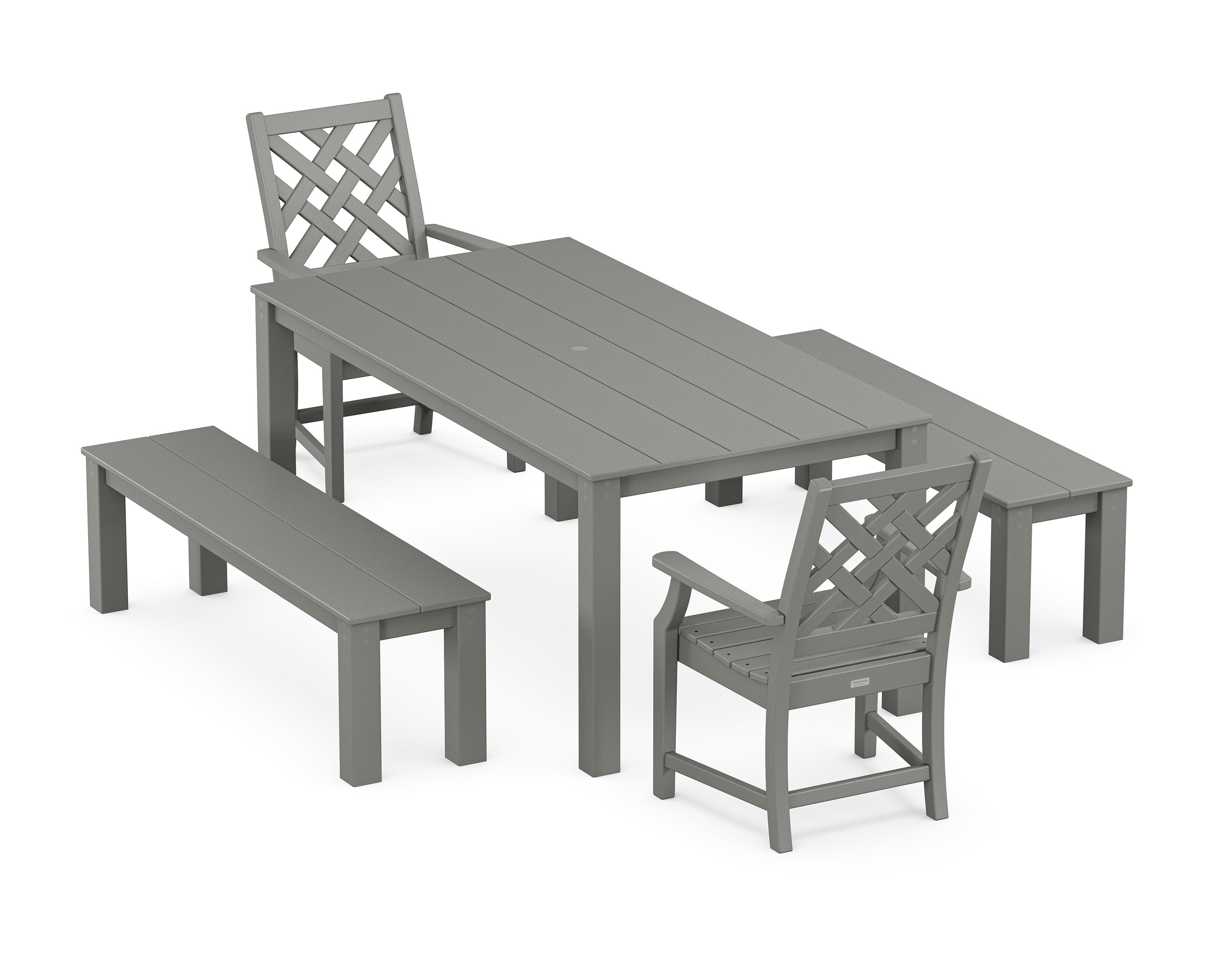 Wovendale 5-Piece Parsons Dining Set with Benches in Slate Grey