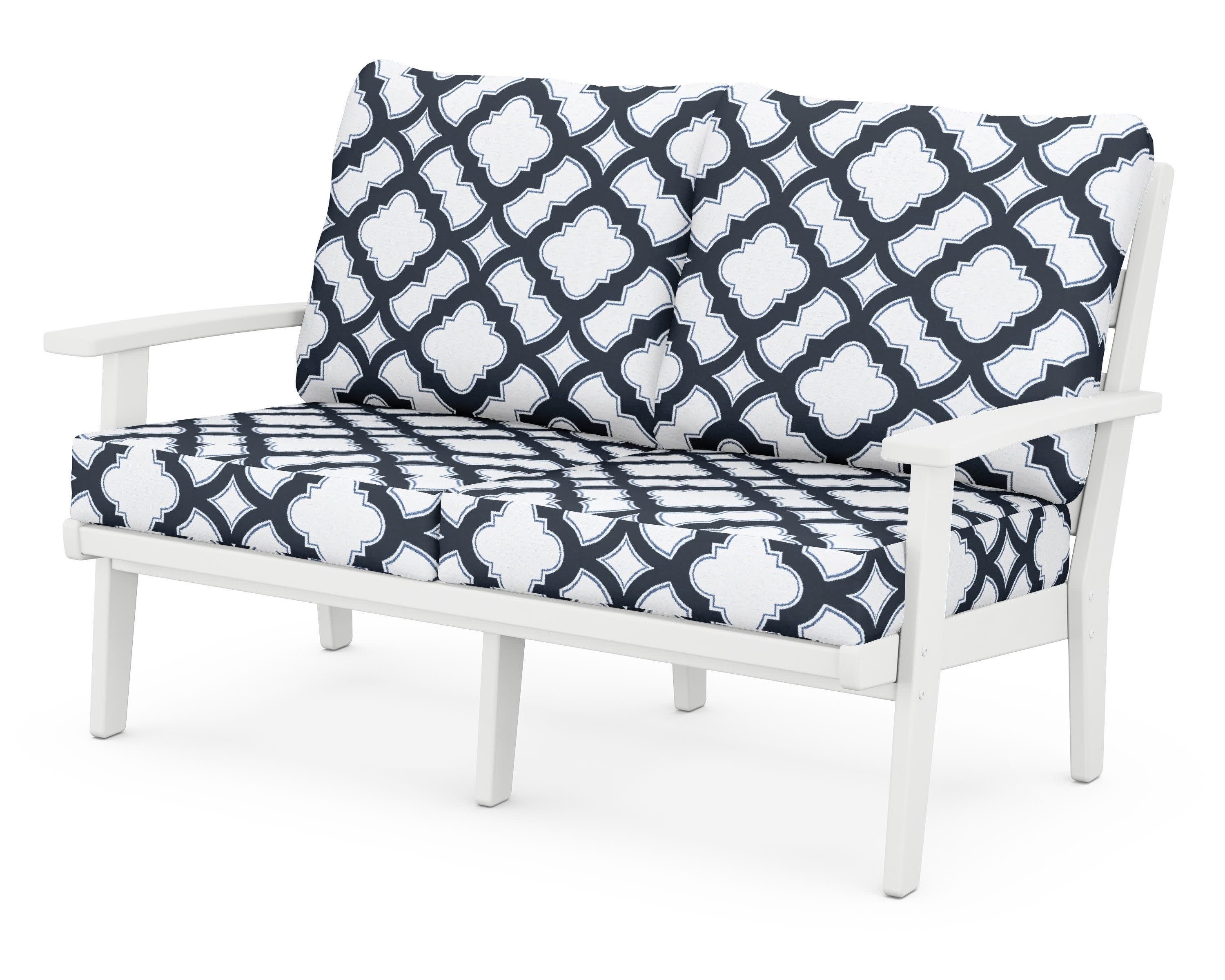 Grant Park Deep Seating Loveseat in White / Trellis Marine Indigo
