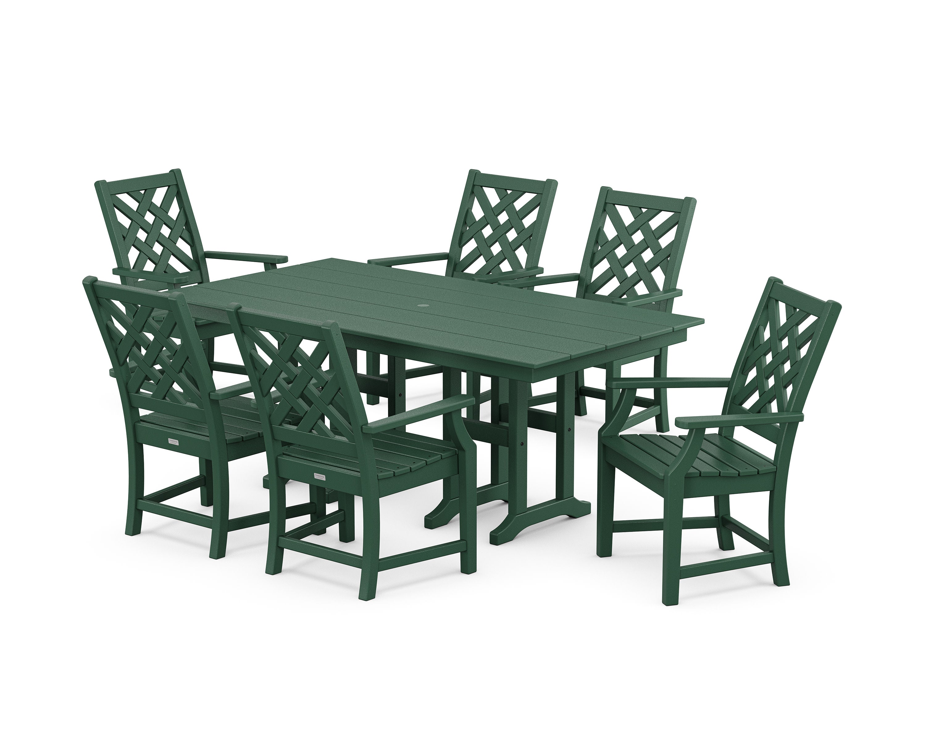 Wovendale Arm Chair 7-Piece Farmhouse Dining Set in Green