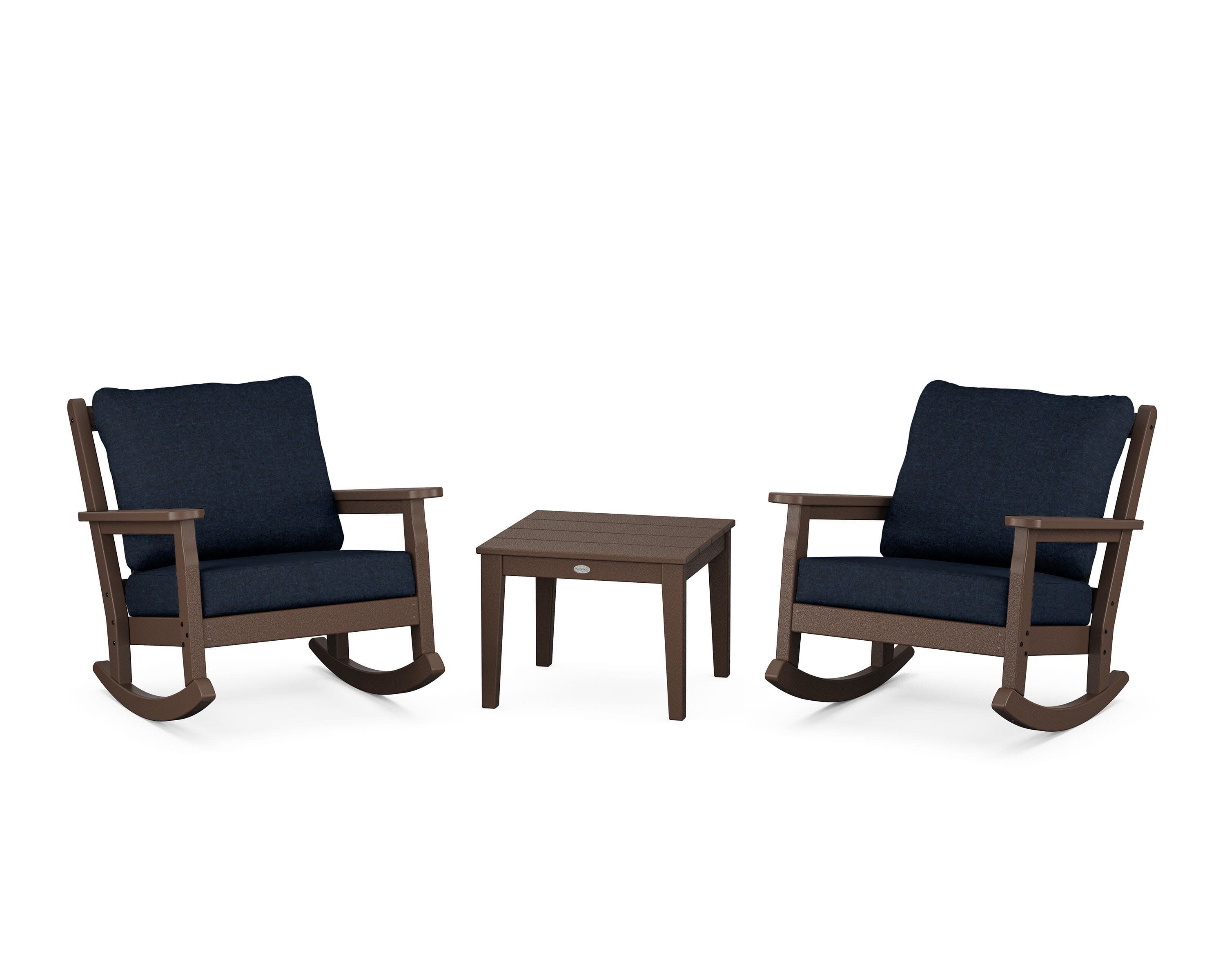 Chippendale 3-Piece Deep Seating Rocker Set in Mahogany / Marine Indigo
