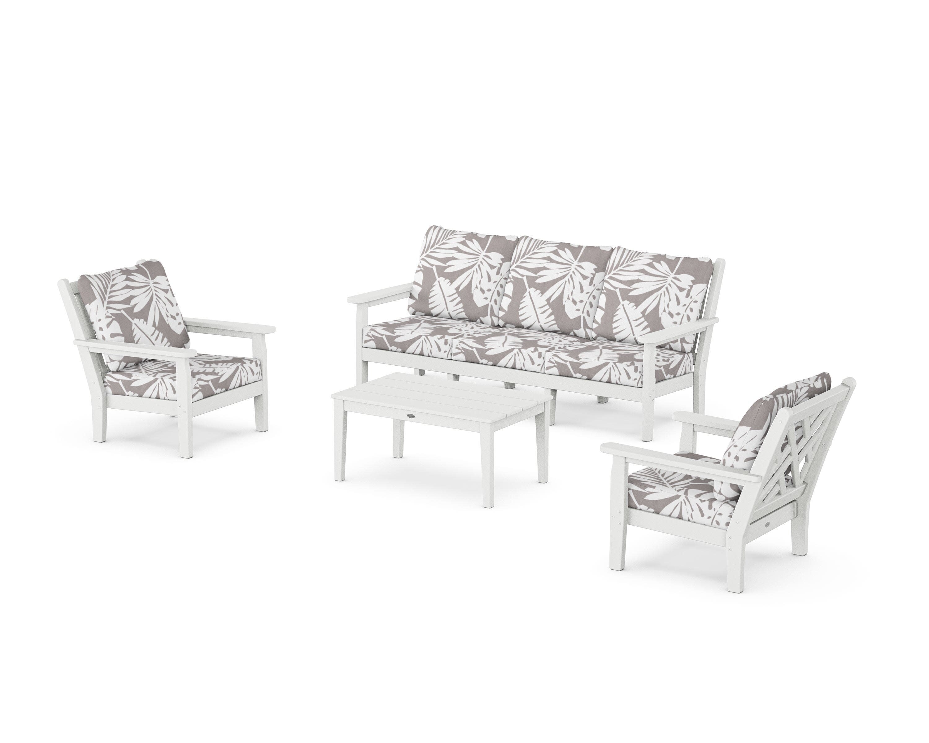 Chippendale 4-Piece Deep Seating Set with Sofa in White / Leaf Grey Mist