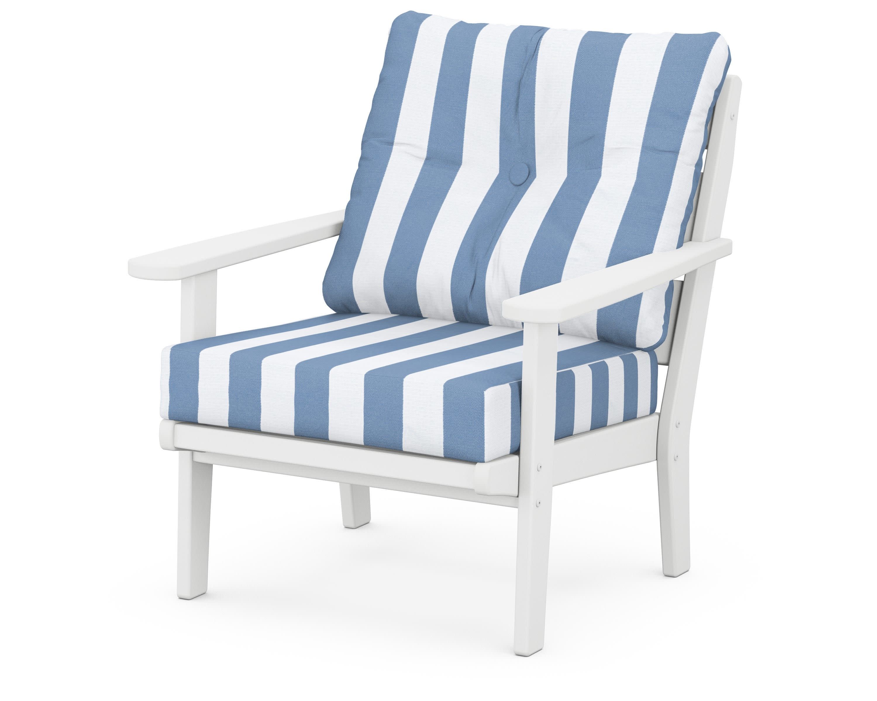 Lakeside Deep Seating Chair in White / Cabana Stripe Sky Blue