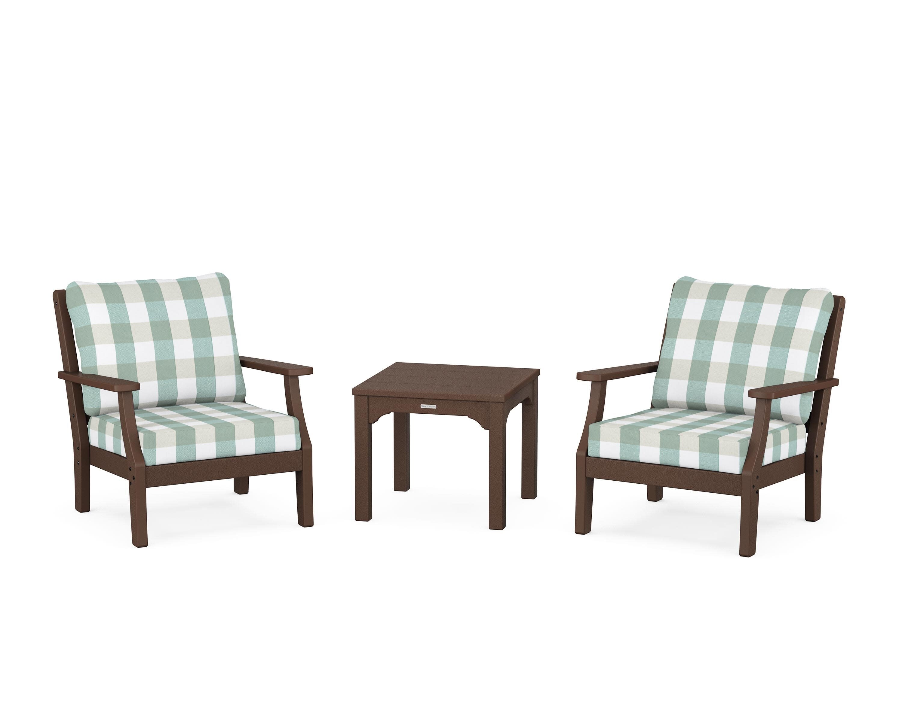 Chinoiserie 3-Piece Deep Seating Set in Mahogany / Buffalo Plaid Glacier Spa
