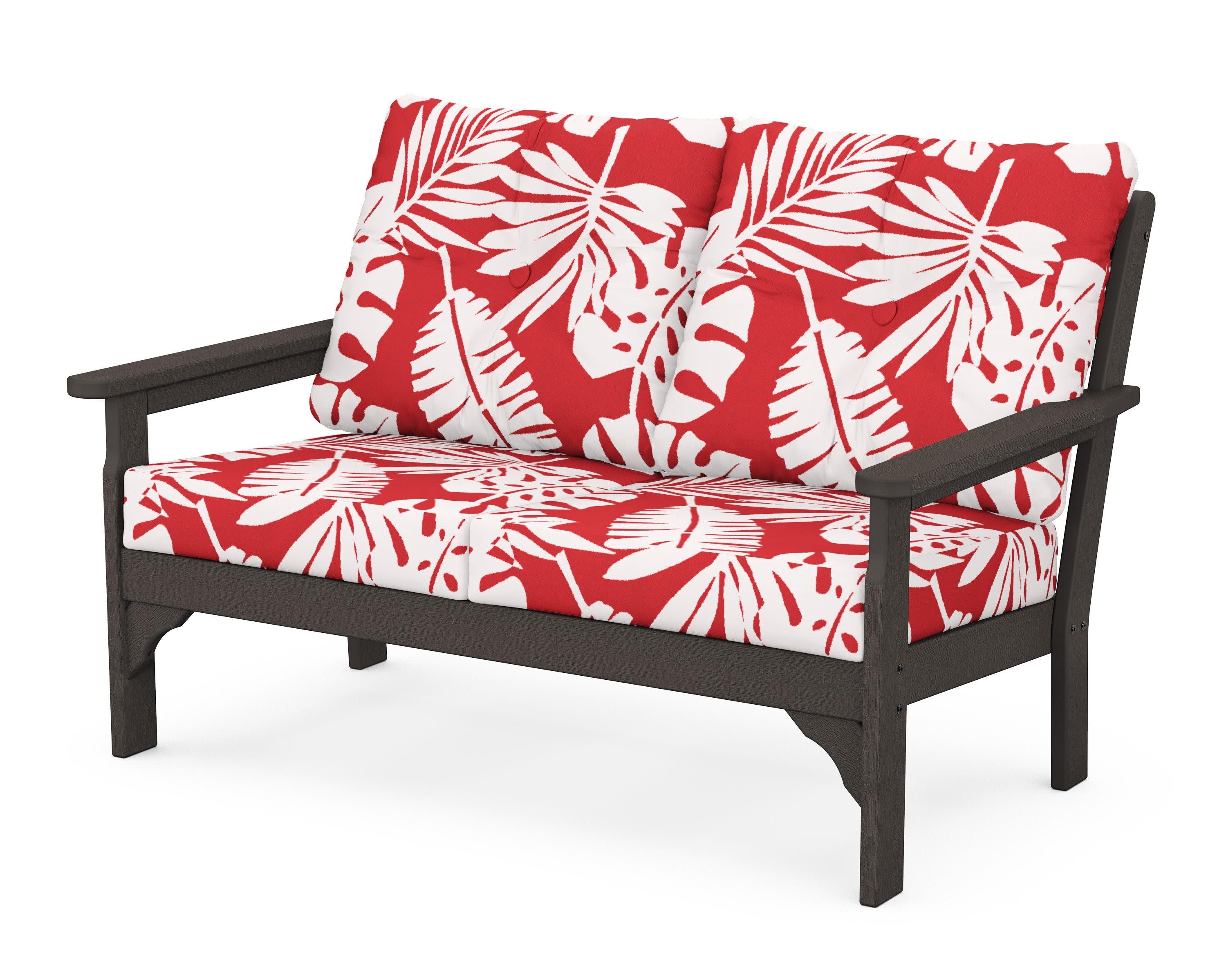 Vineyard Deep Seating Loveseat in Vintage Coffee / Leaf Crimson