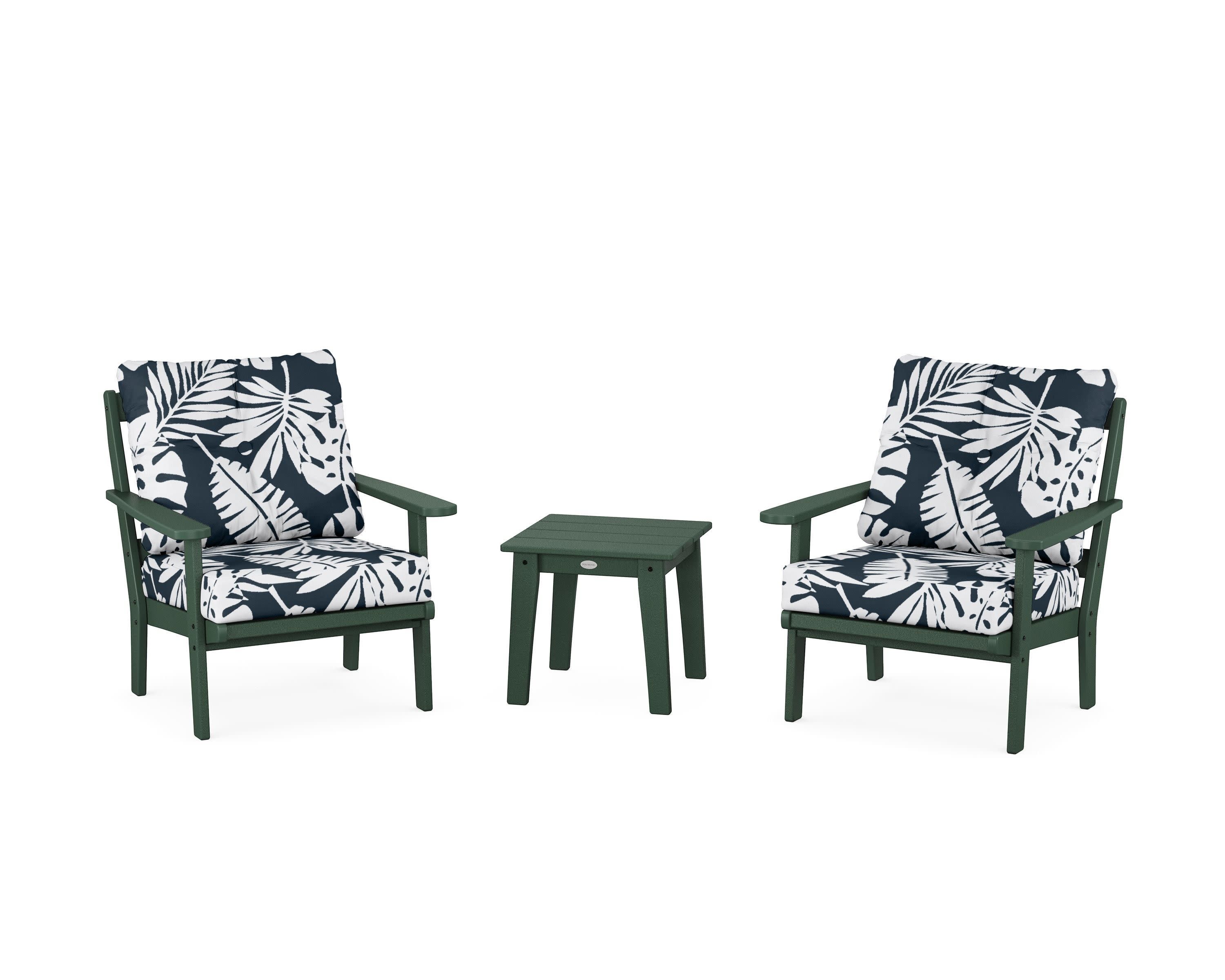 Mission 3-Piece Deep Seating Set in Green / Leaf Marine Indigo