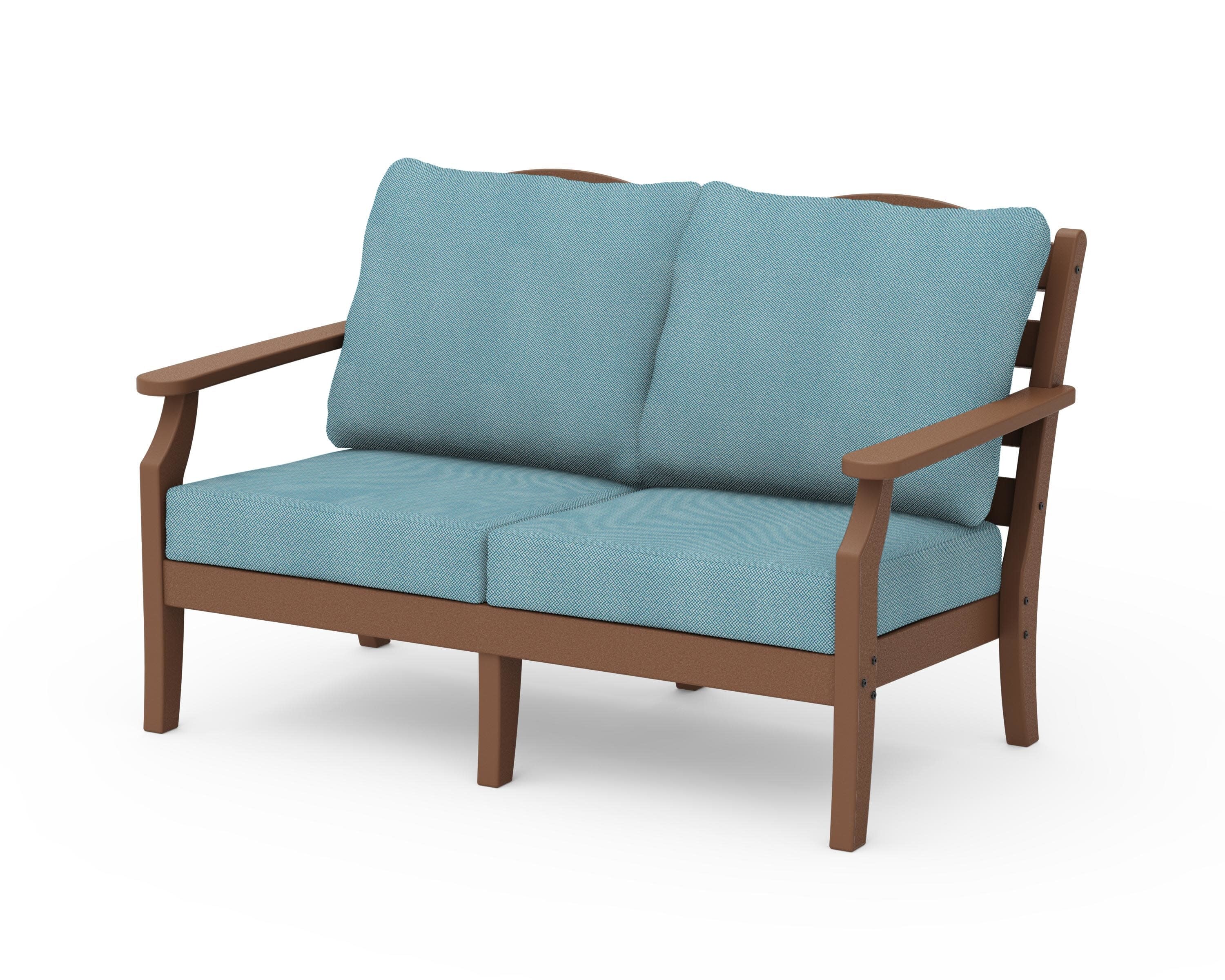 Savannah Deep Seating Loveseat in Teak / Lattice Sky Blue