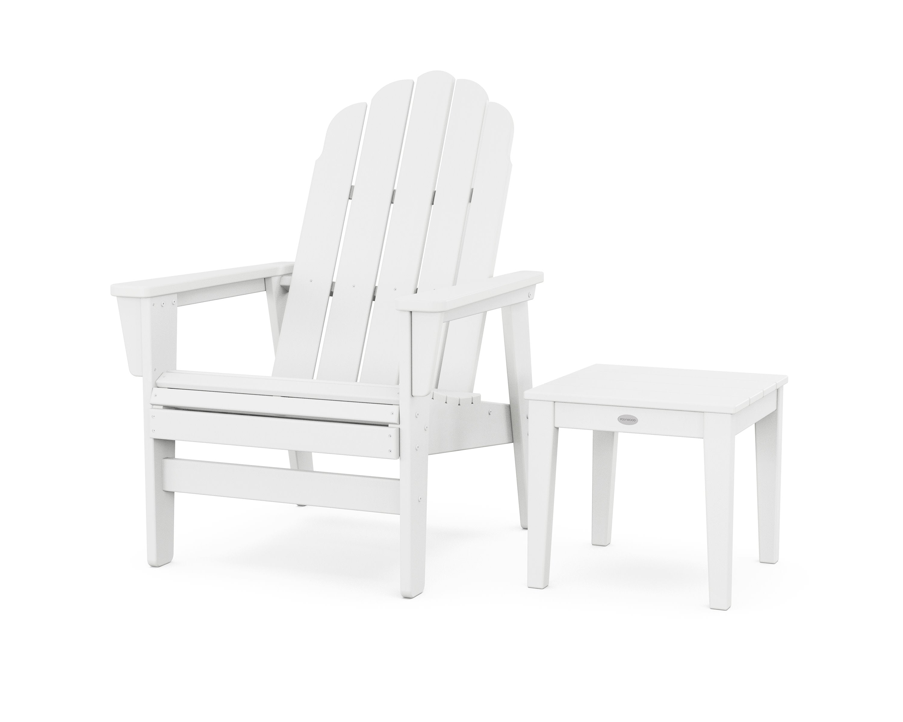 Vineyard Grand Upright Adirondack Chair with Side Table in White