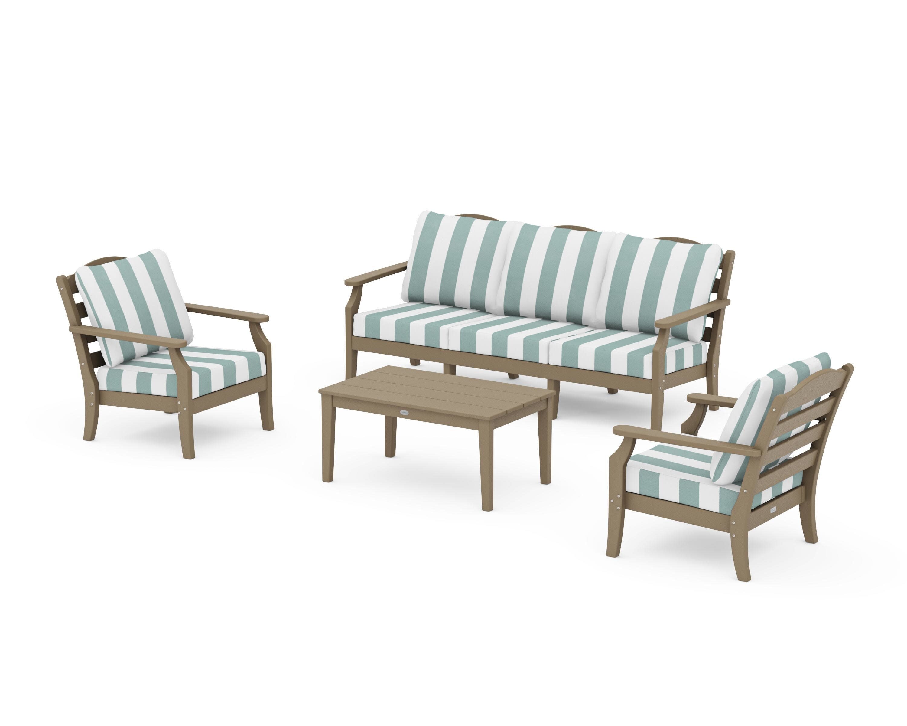 Savannah 4-Piece Deep Seating Set with Sofa in Vintage Sahara / Cabana Stripe Glacier Spa