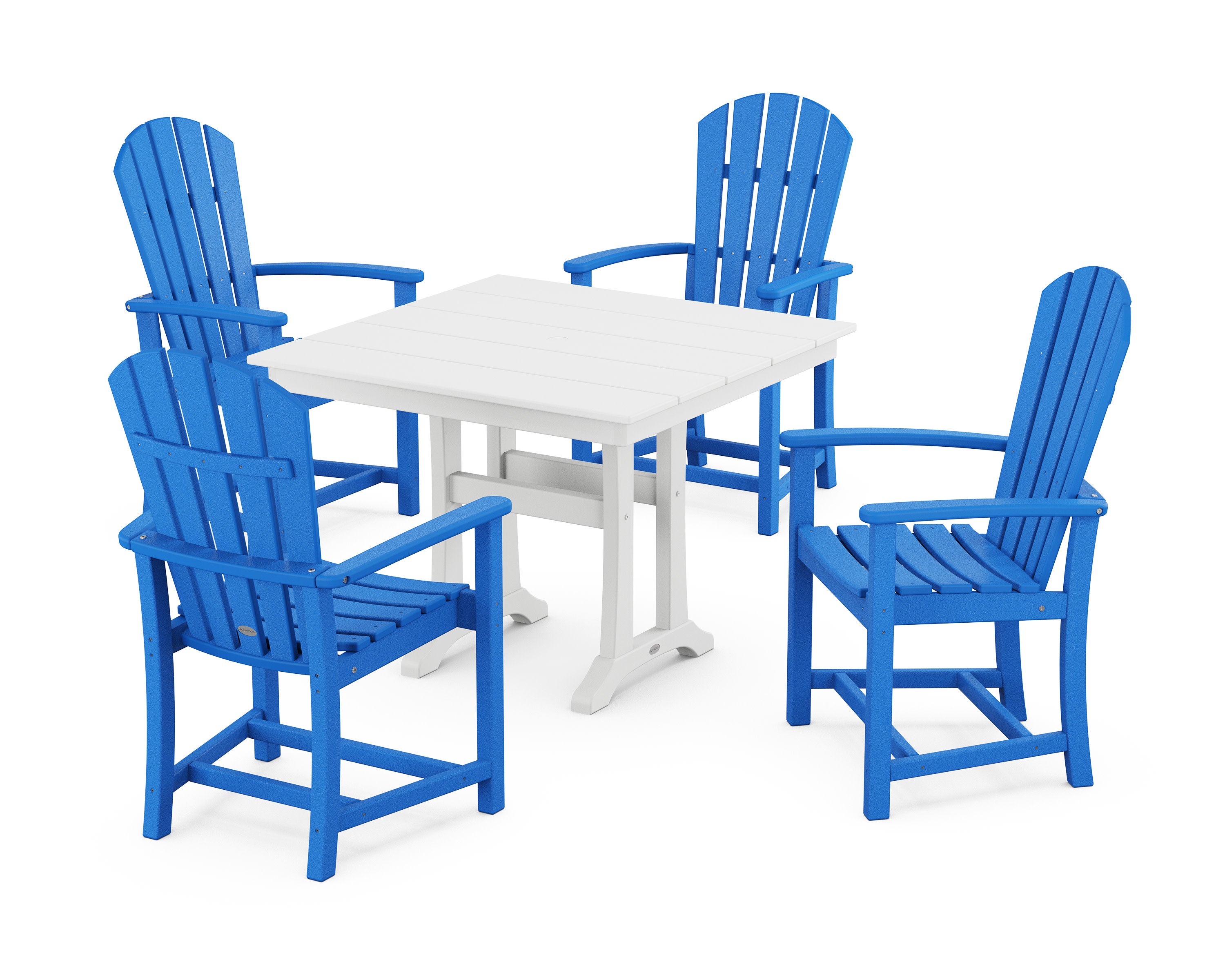 Palm Coast 5-Piece Farmhouse Dining Set With Trestle Legs in Pacific Blue / White
