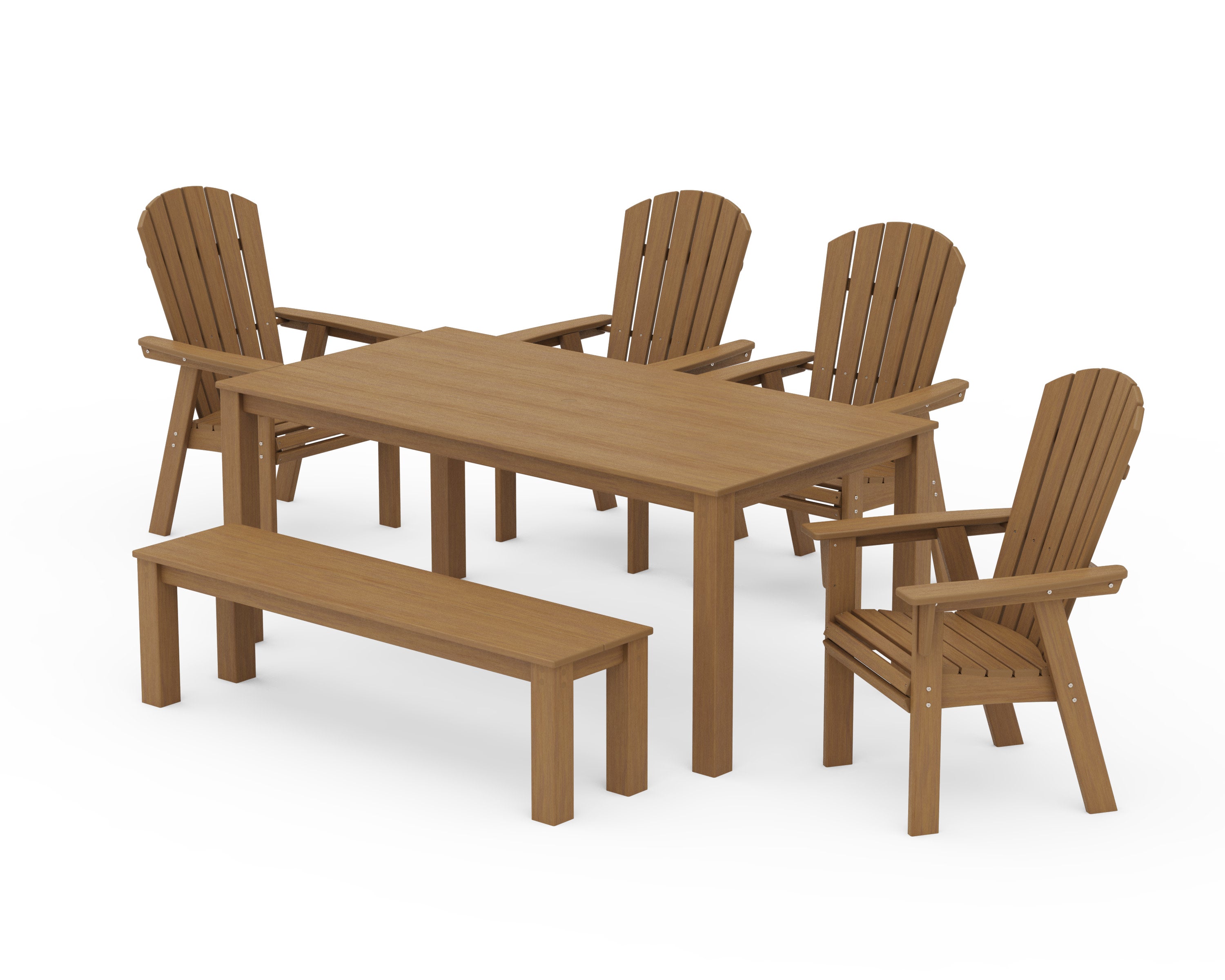 Nautical Curveback Adirondack 6-Piece Parsons Dining Set with Bench in Natural