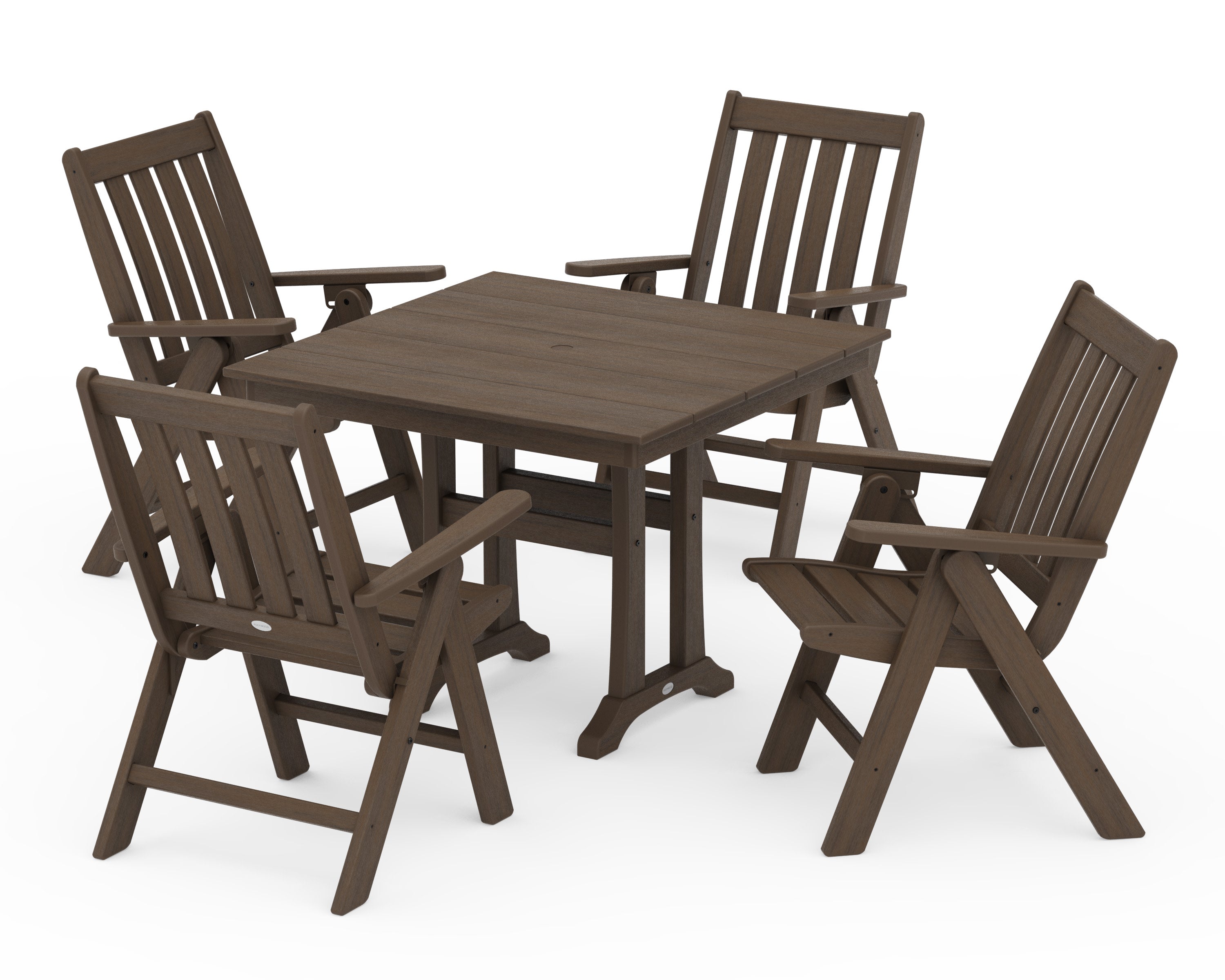 Vineyard Folding 5-Piece Farmhouse Dining Set With Trestle Legs in Kona