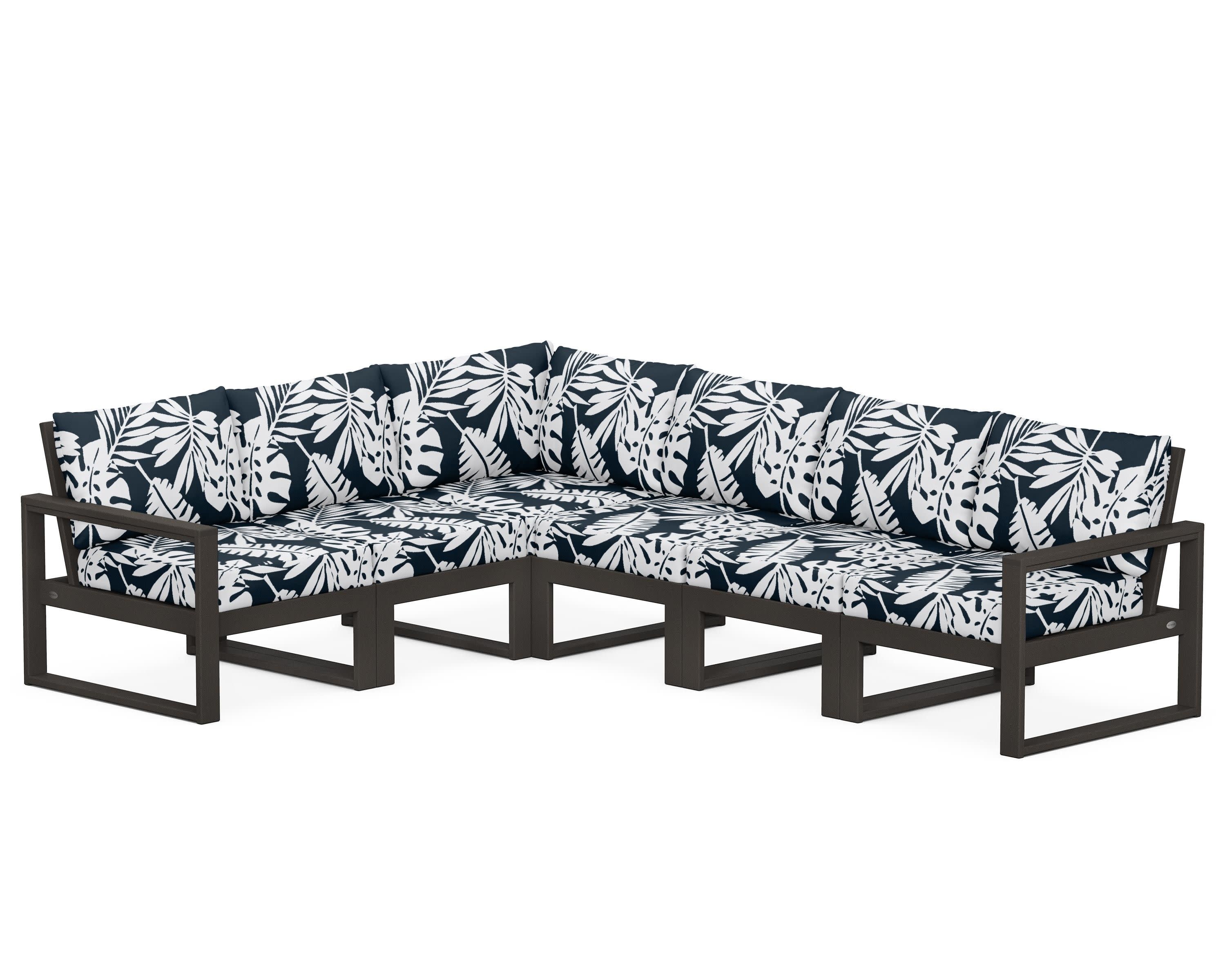EDGE 6-Piece Modular Deep Seating Set in Vintage Coffee / Leaf Marine Indigo