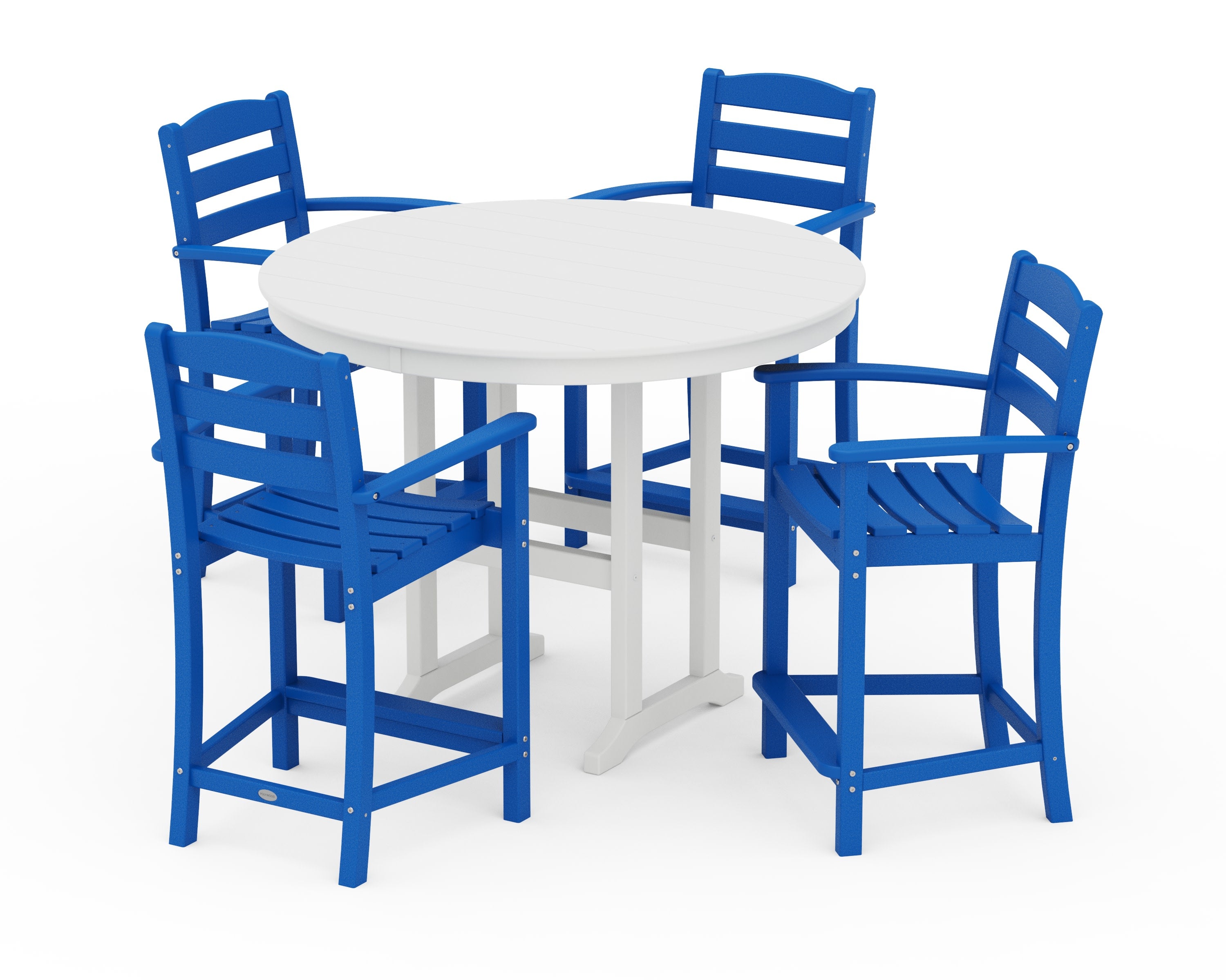 La Casa Caf 5-Piece Round Farmhouse Counter Set in Pacific Blue / White