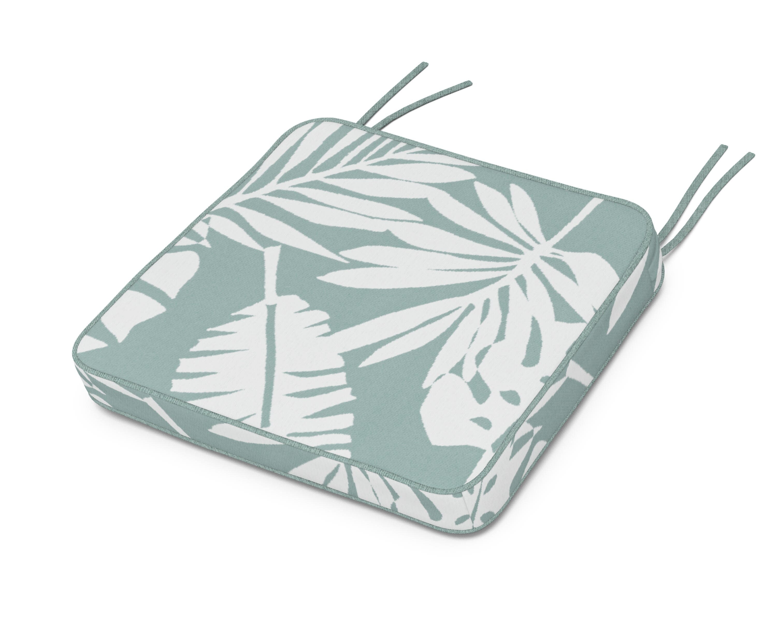 Chinoiserie Arm Chair Seat Cushion in Leaf Glacier Spa